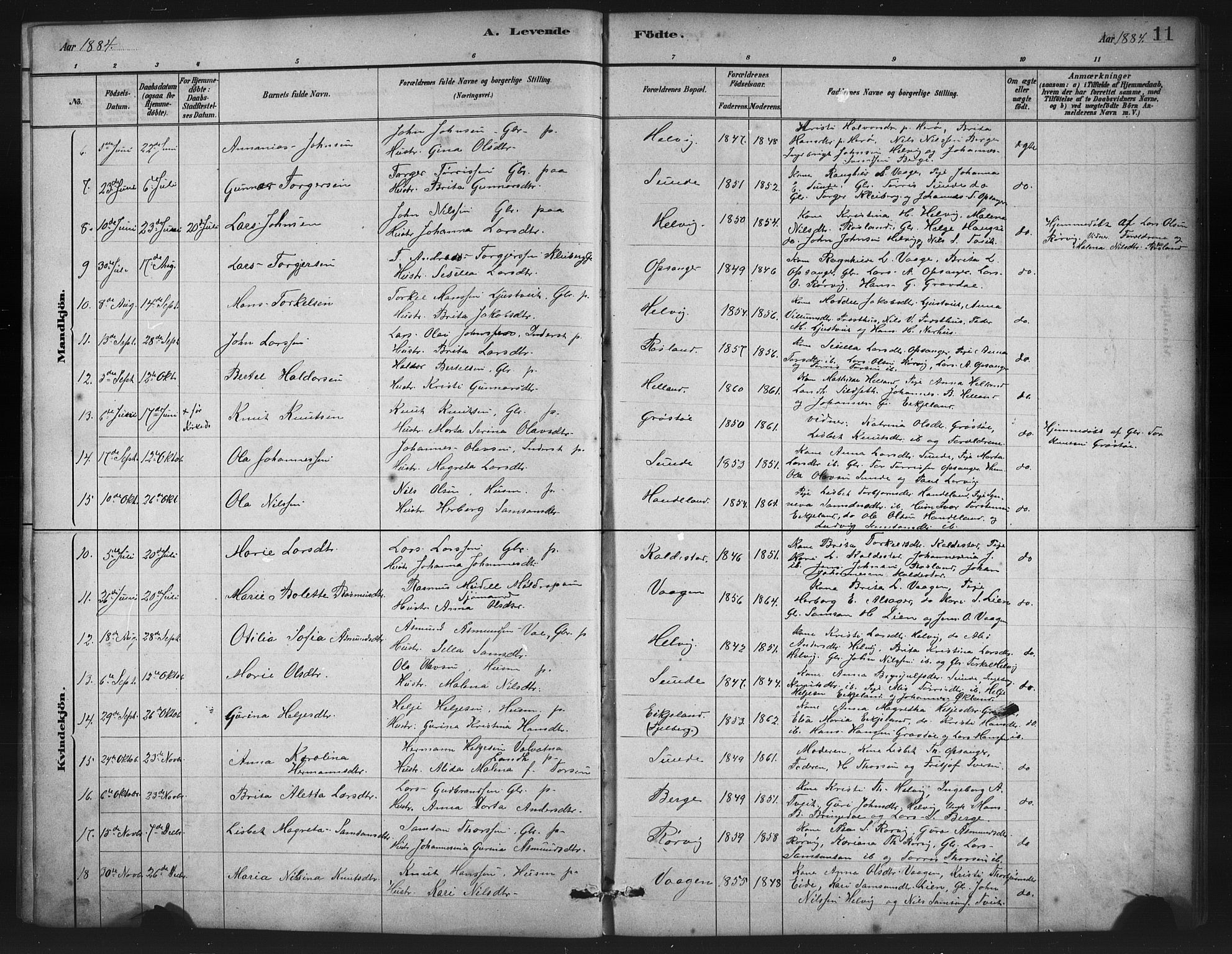 Husnes Sokneprestembete, SAB/A-75901/H/Hab: Parish register (copy) no. A 2, 1881-1917, p. 11