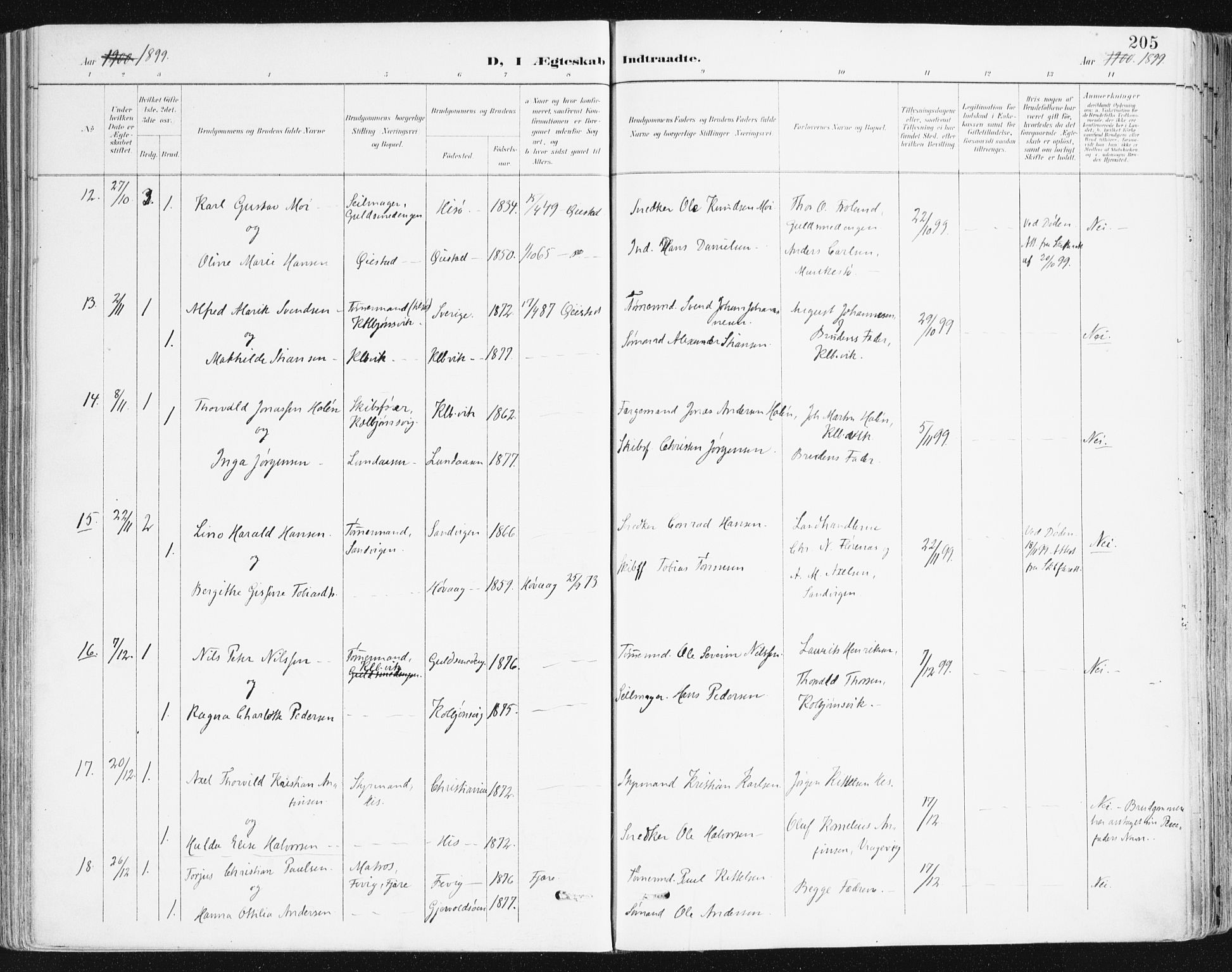 Hisøy sokneprestkontor, AV/SAK-1111-0020/F/Fa/L0004: Parish register (official) no. A 4, 1895-1917, p. 205