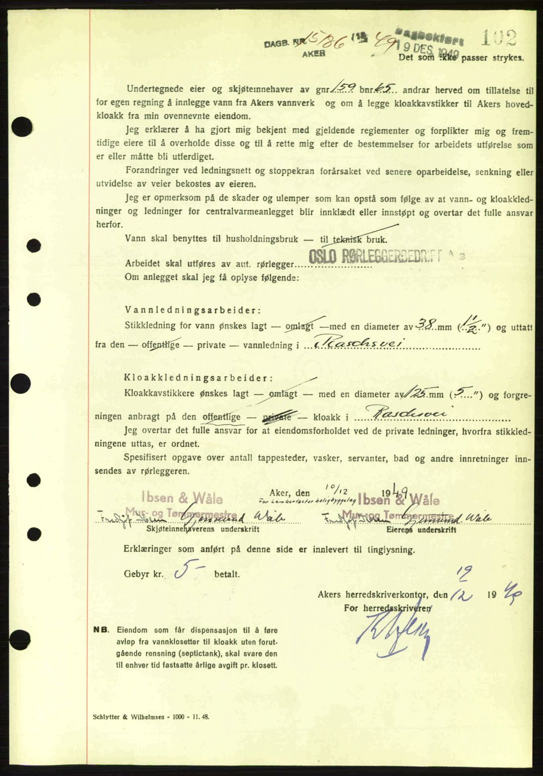 Oslo byskriverembete, AV/SAO-A-10227/G/Gb/Gbd/Gbda/L0017: Mortgage book no. A215, 1949-1950, Diary no: : 15186/1949