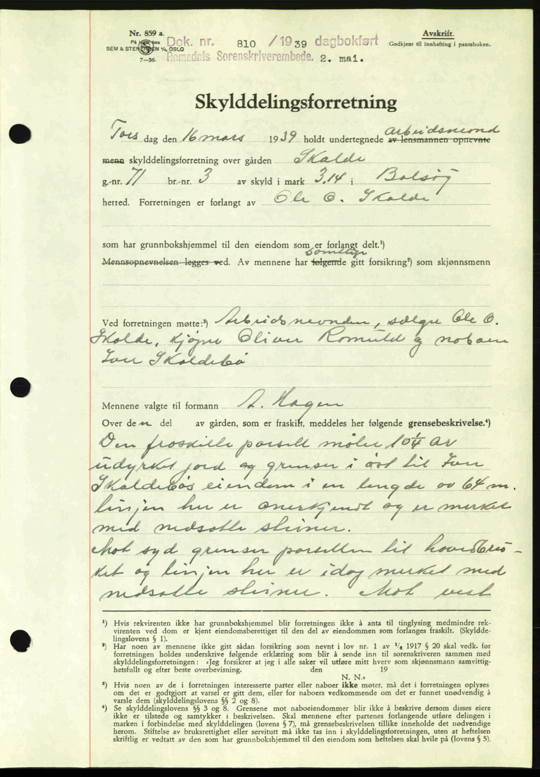 Romsdal sorenskriveri, AV/SAT-A-4149/1/2/2C: Mortgage book no. A6, 1938-1939, Diary no: : 810/1939