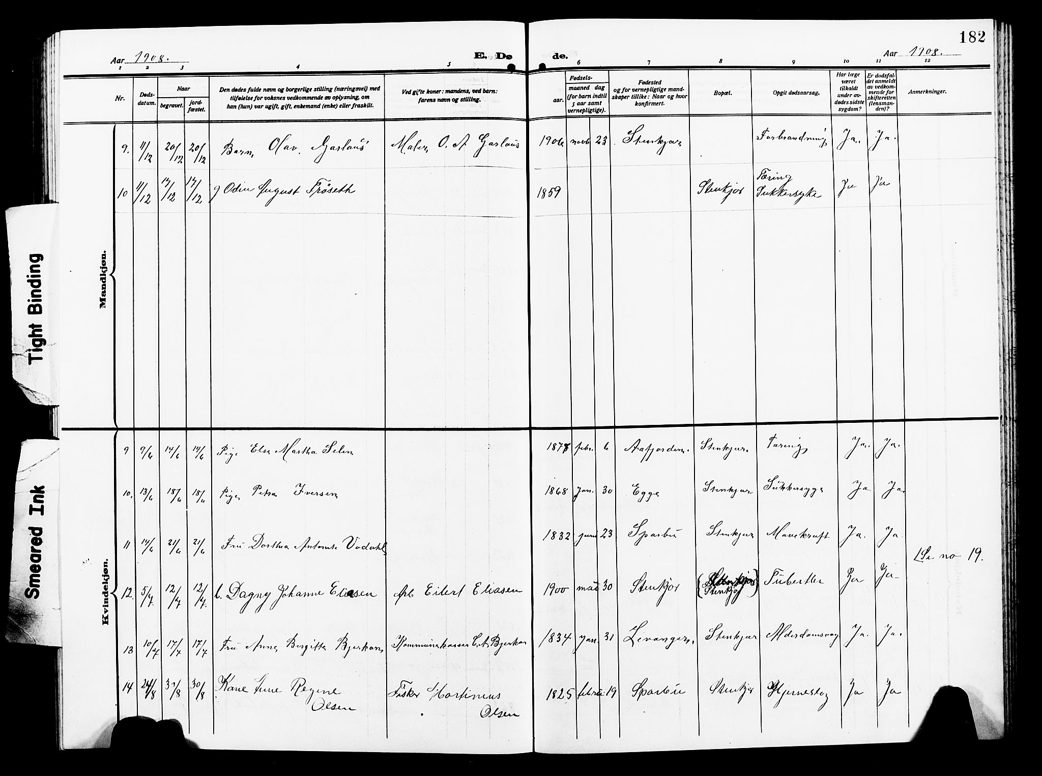 Ministerialprotokoller, klokkerbøker og fødselsregistre - Nord-Trøndelag, SAT/A-1458/739/L0376: Parish register (copy) no. 739C04, 1908-1917, p. 182