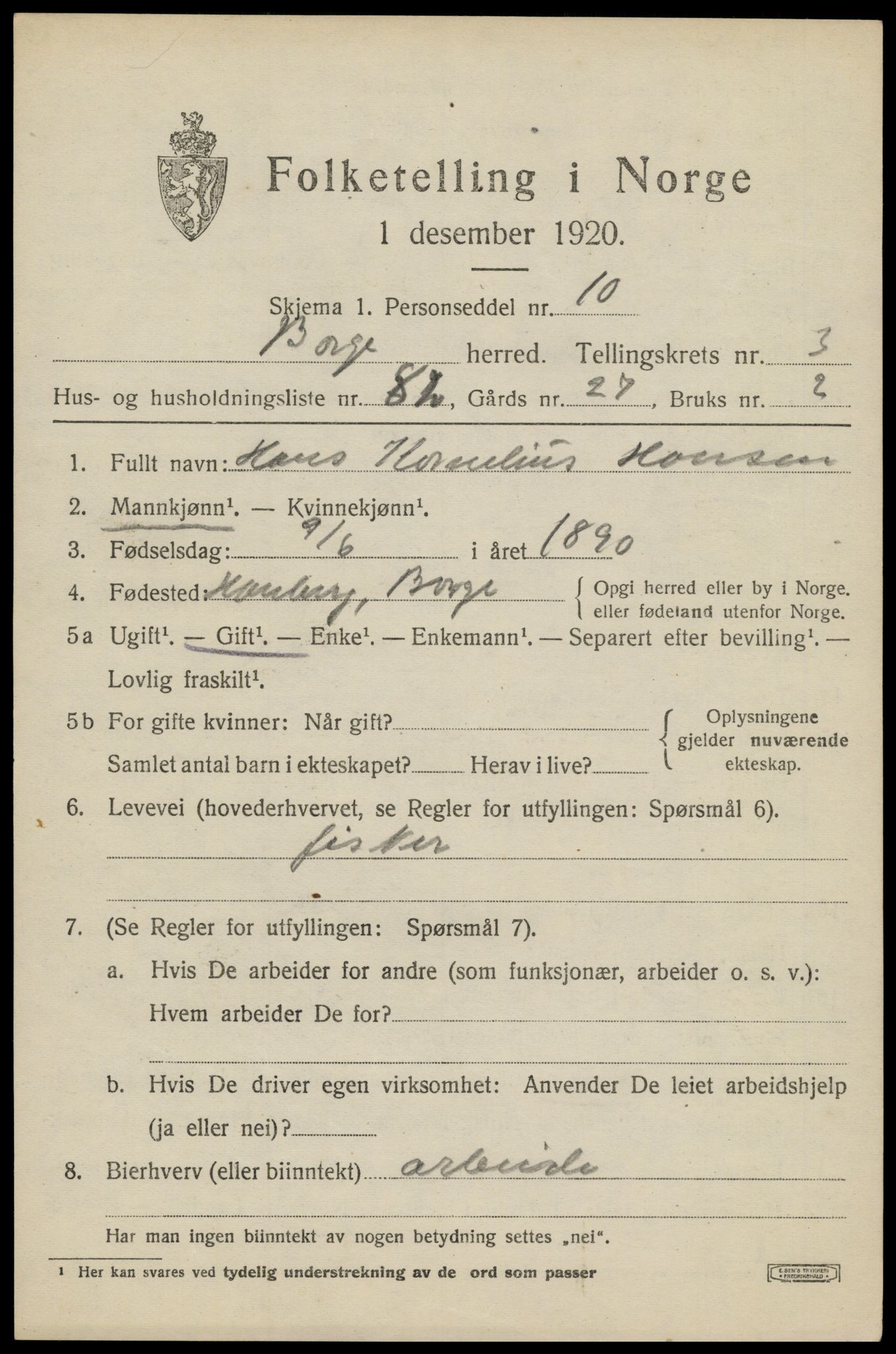 SAT, 1920 census for Borge, 1920, p. 4281