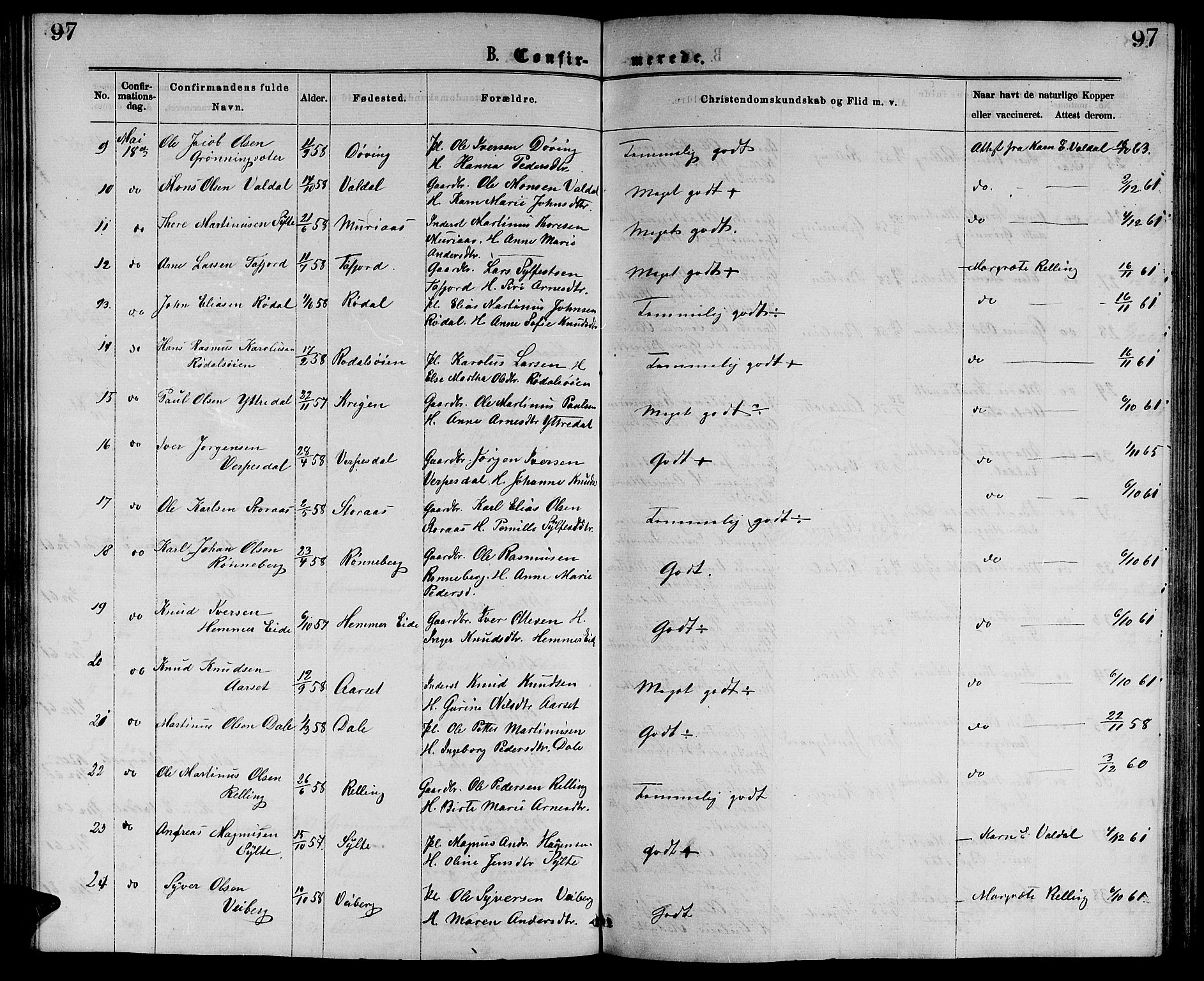 Ministerialprotokoller, klokkerbøker og fødselsregistre - Møre og Romsdal, AV/SAT-A-1454/519/L0262: Parish register (copy) no. 519C03, 1866-1884, p. 97