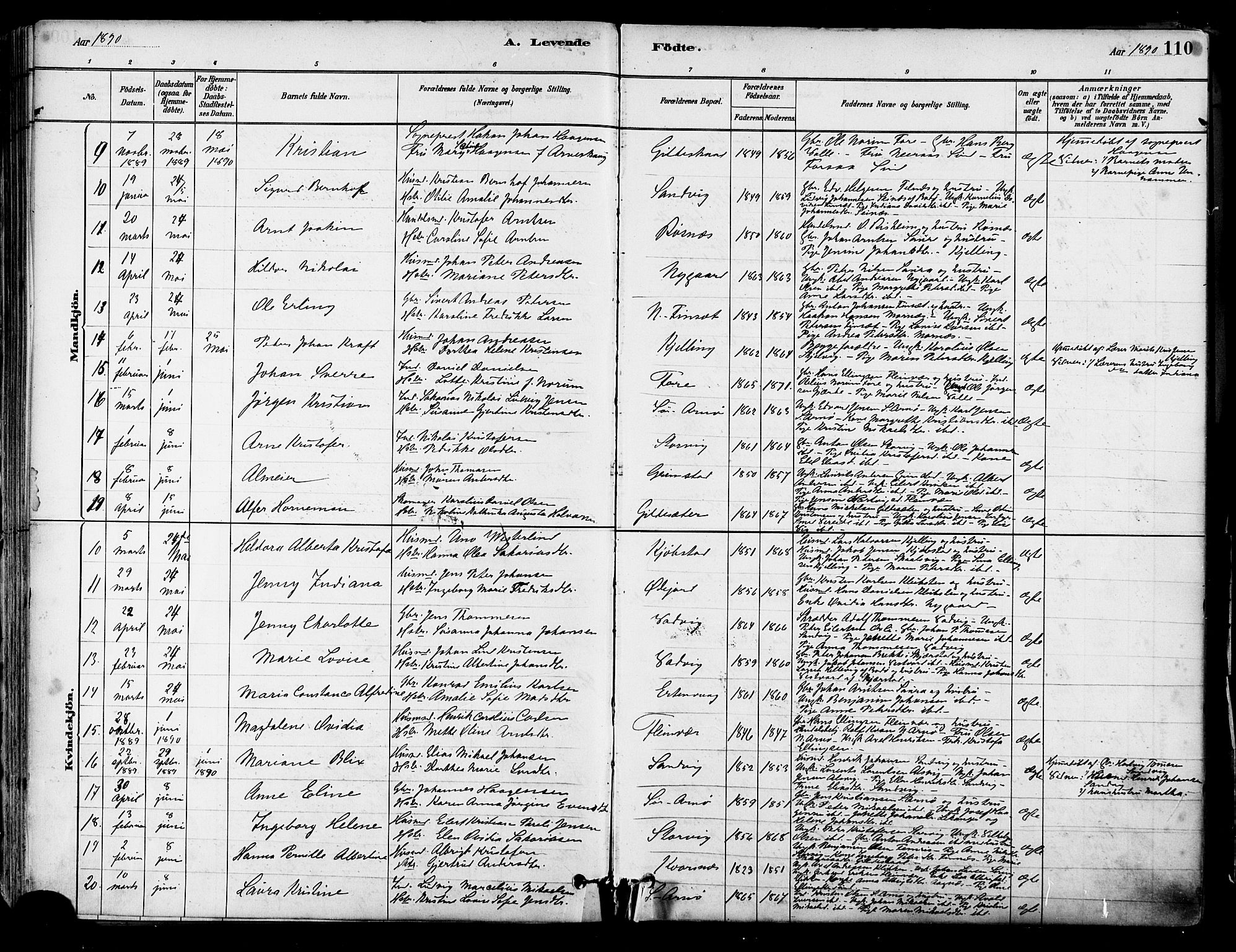 Ministerialprotokoller, klokkerbøker og fødselsregistre - Nordland, AV/SAT-A-1459/805/L0099: Parish register (official) no. 805A06, 1880-1891, p. 110