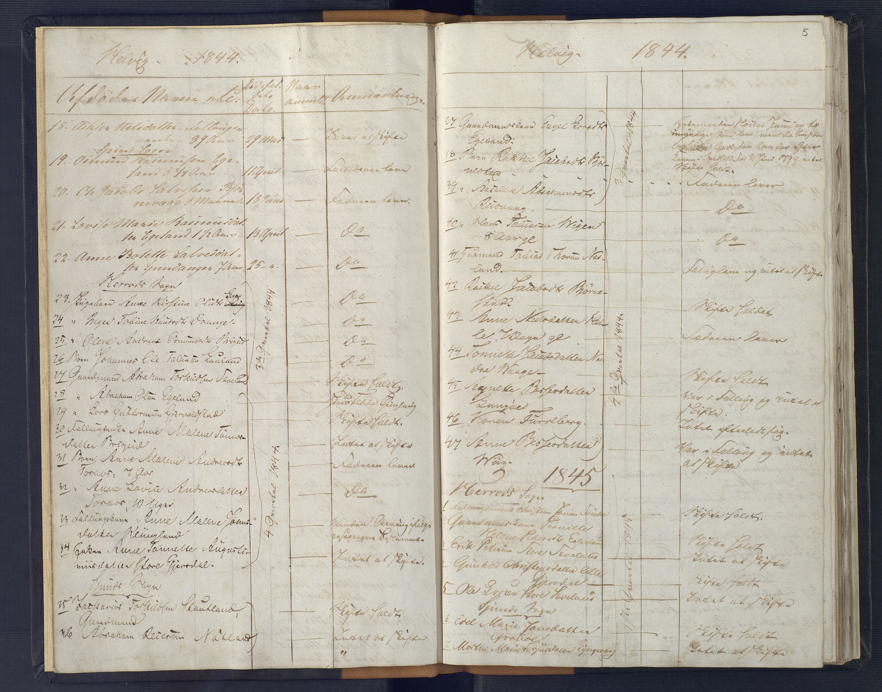Lyngdal sorenskriveri, AV/SAK-1221-0004/H/Ha/L0835/0003: Dødsfallsprotokoller / Dødsfallsprotokoll, 1844-1857, p. 4-5