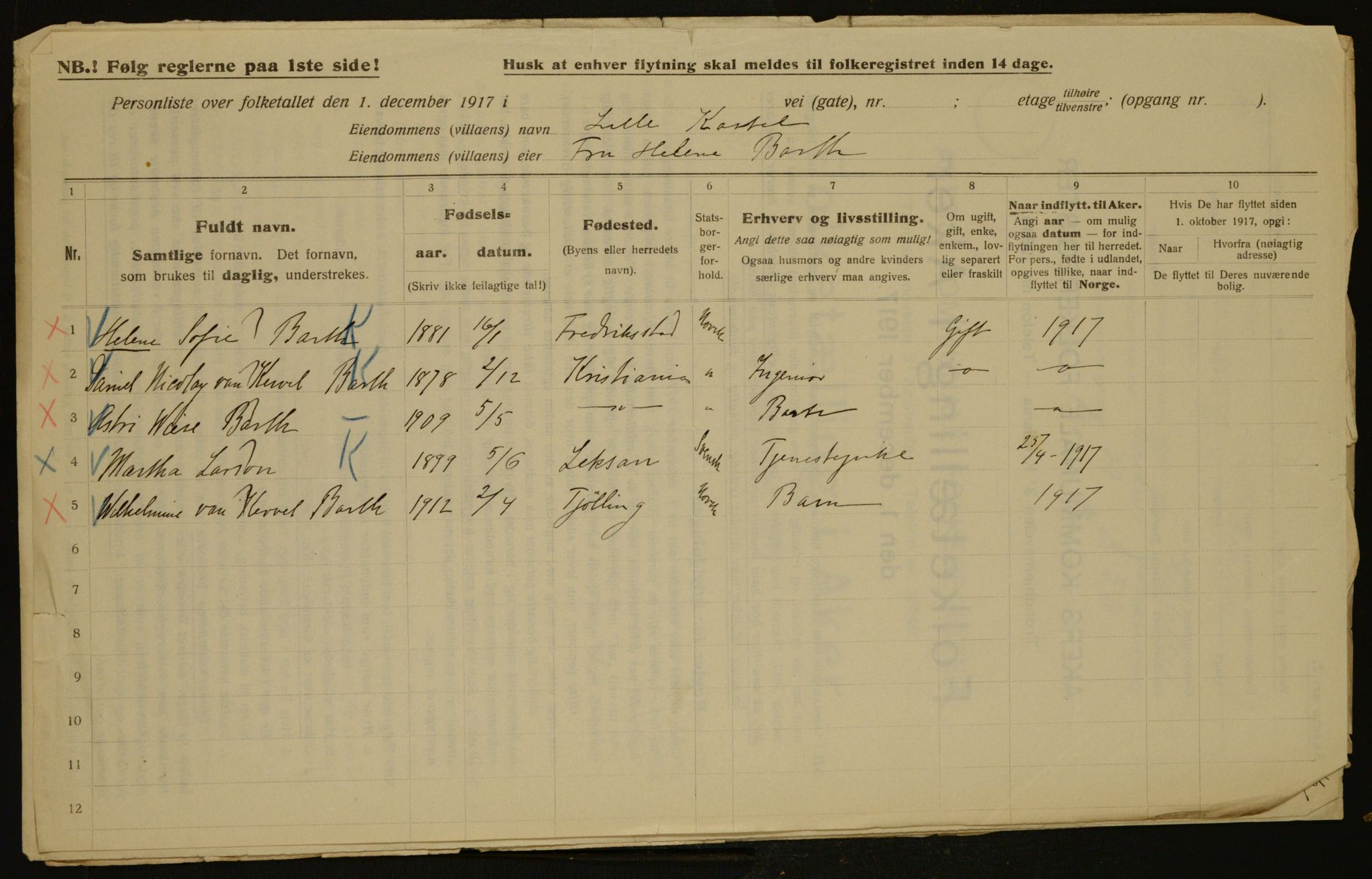 OBA, Municipal Census 1917 for Aker, 1917, p. 4345