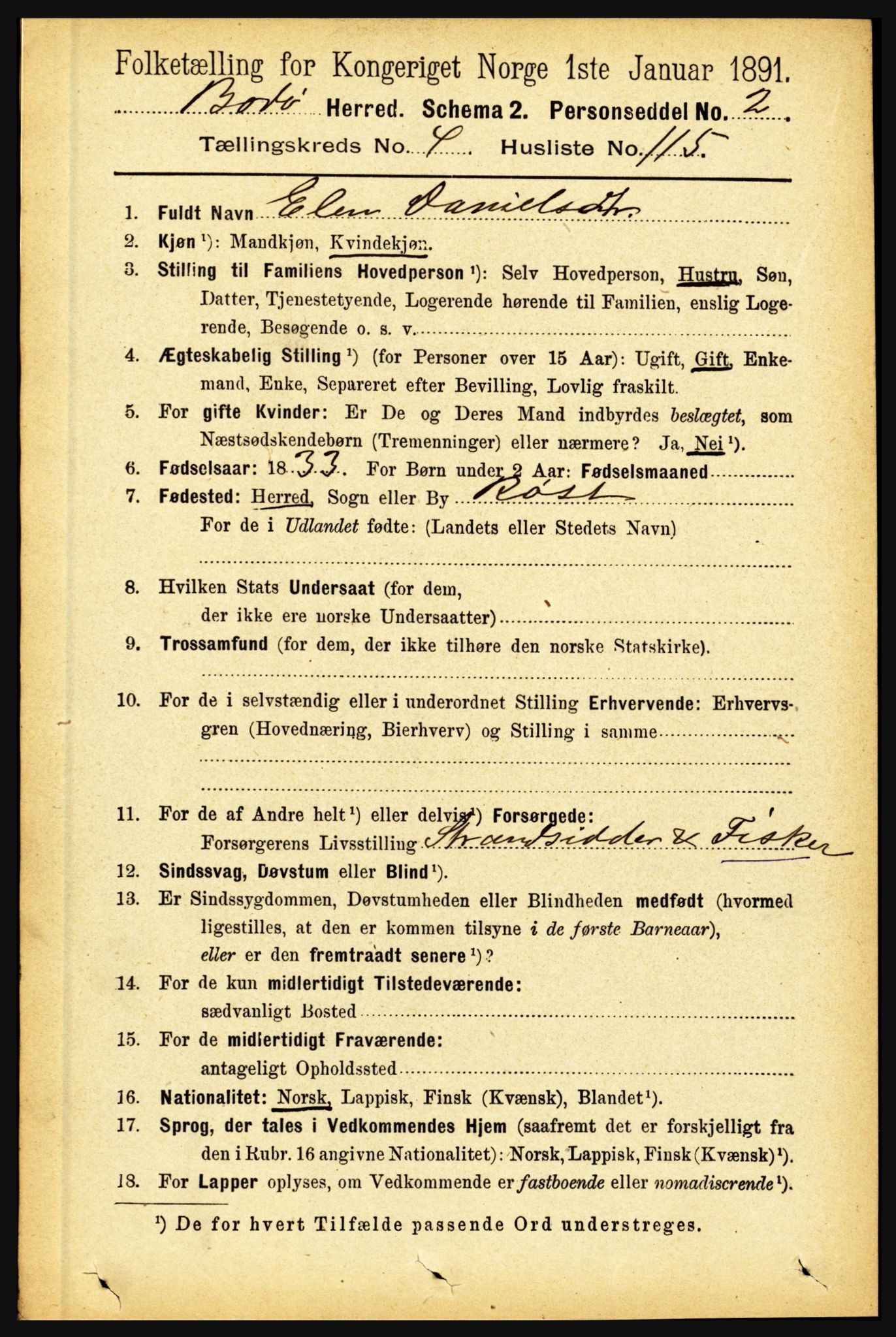 RA, 1891 census for 1843 Bodø, 1891, p. 2956