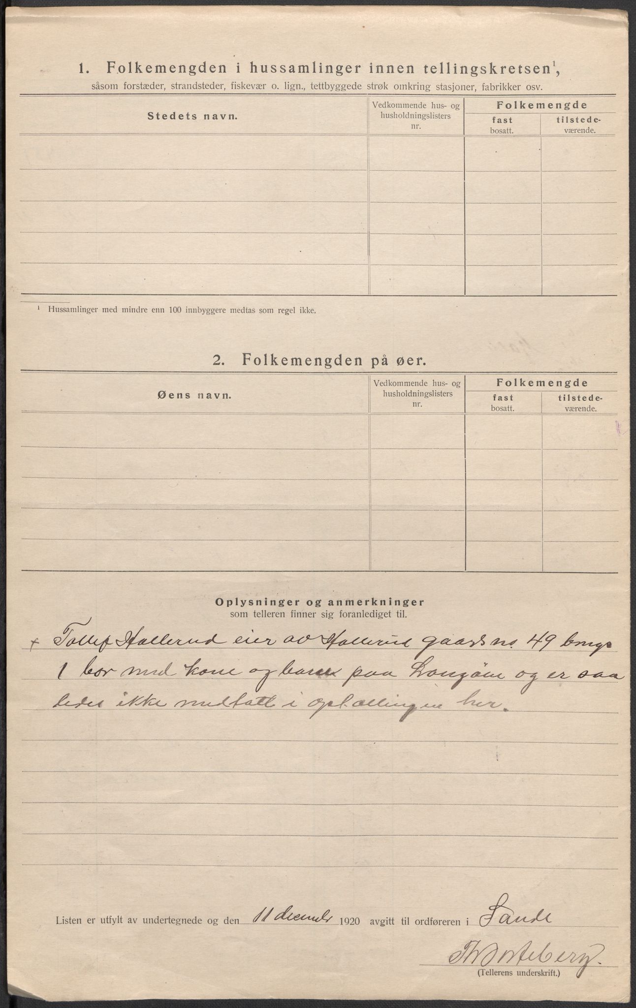 SAKO, 1920 census for Sande, 1920, p. 16