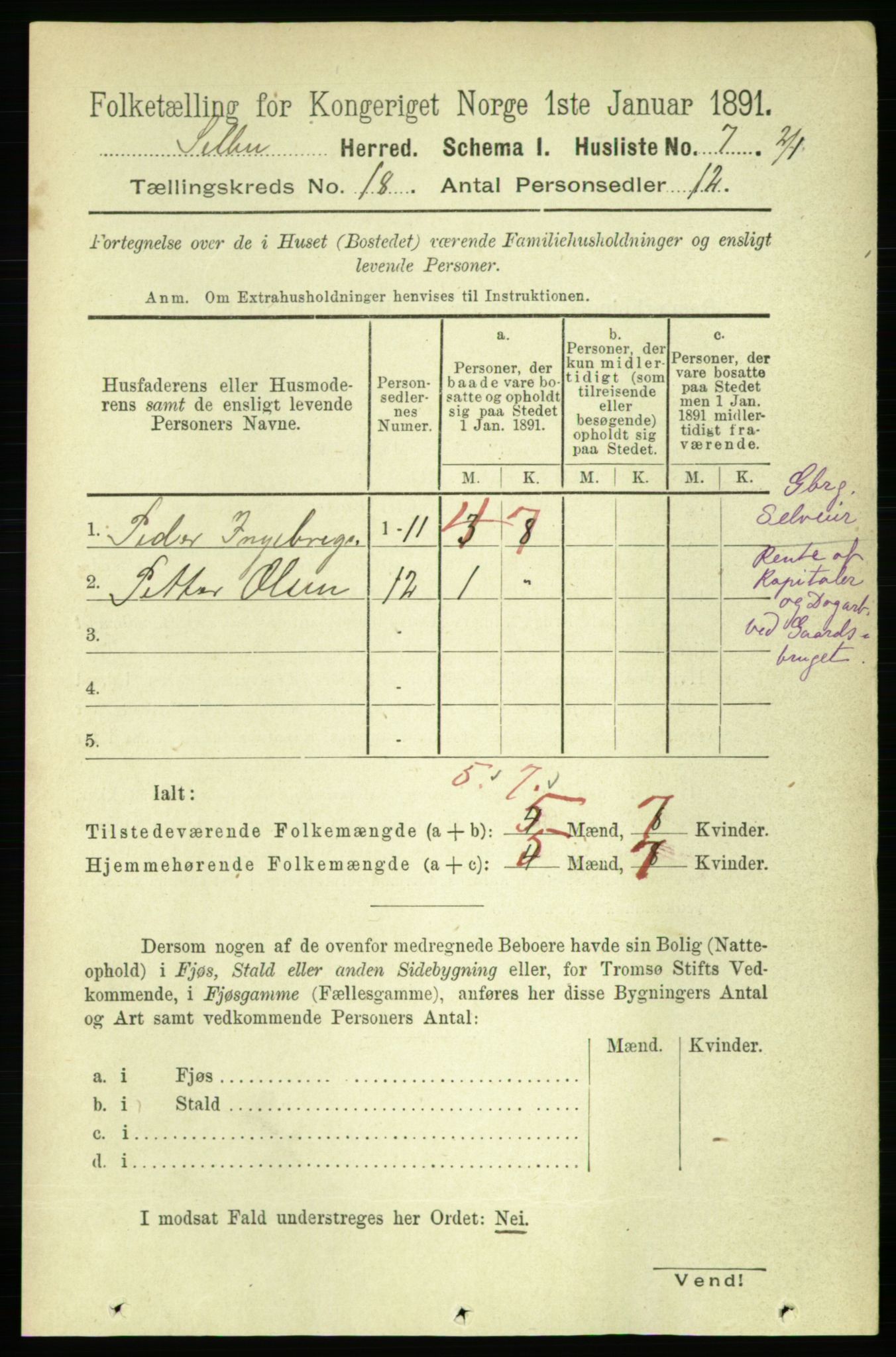 RA, 1891 census for 1664 Selbu, 1891, p. 6440