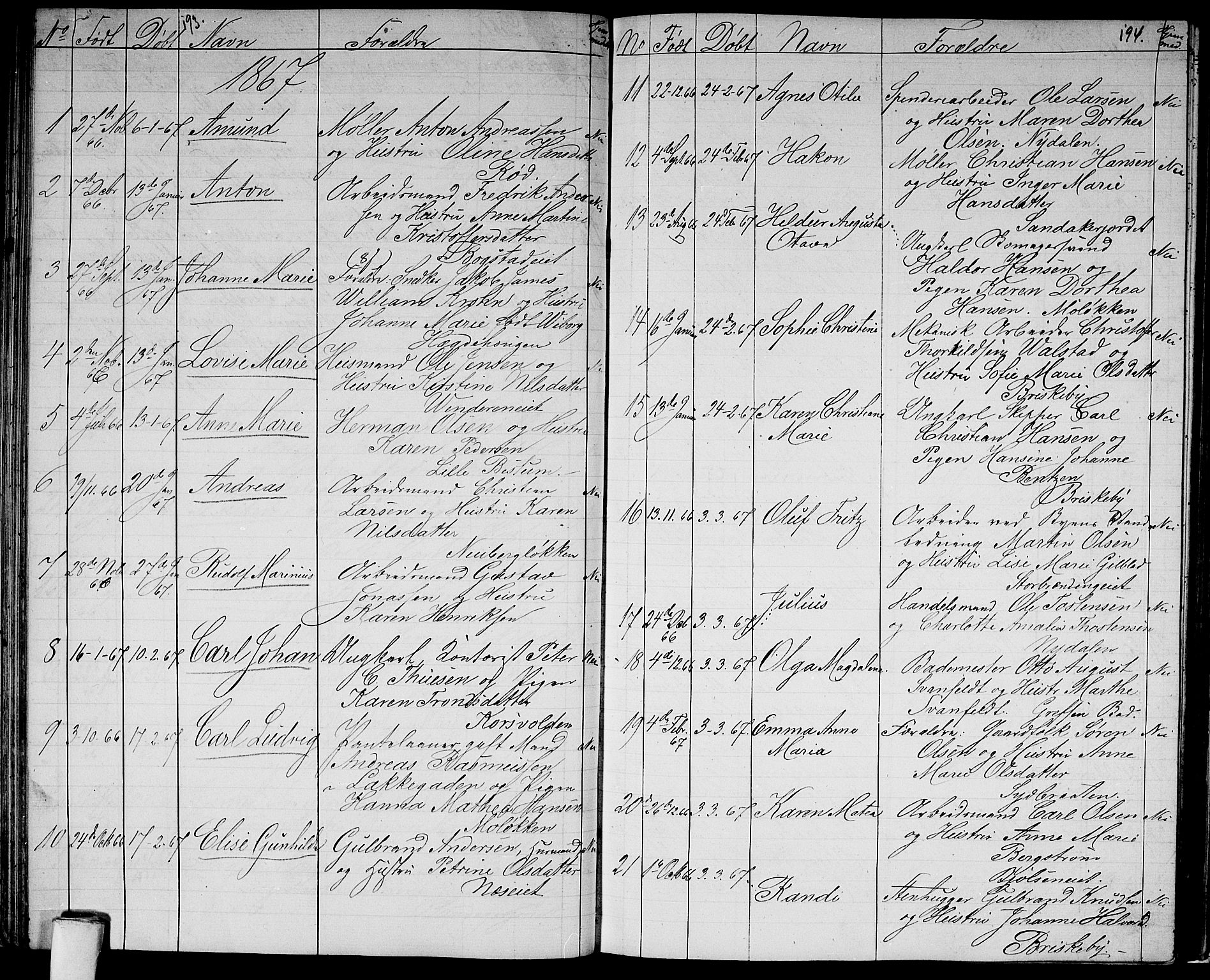 Vestre Aker prestekontor Kirkebøker, AV/SAO-A-10025/G/Ga/L0001: Parish register (copy) no. I 1, 1859-1871, p. 193-194