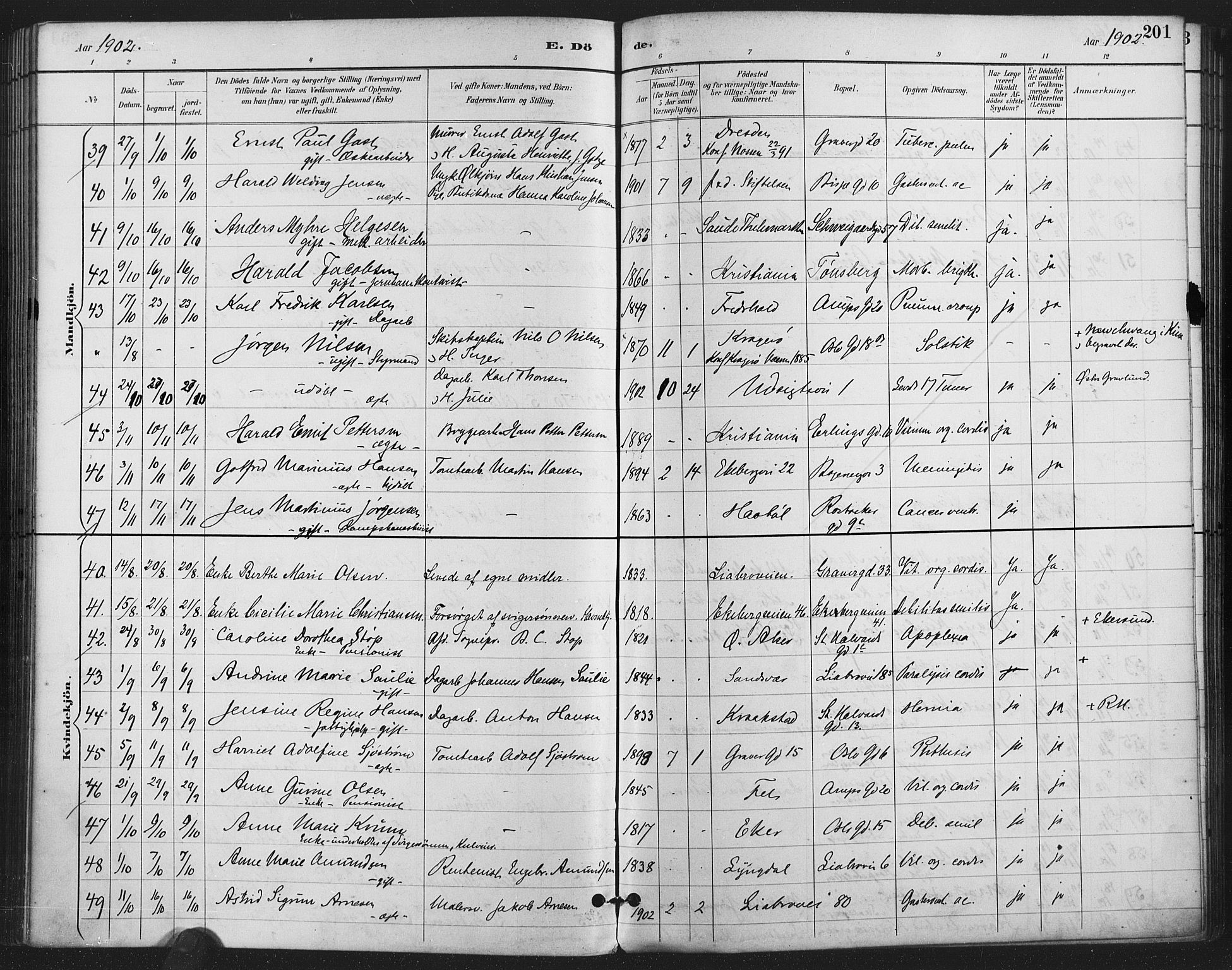 Gamlebyen prestekontor Kirkebøker, AV/SAO-A-10884/F/Fa/L0009: Parish register (official) no. 9, 1888-1909, p. 201