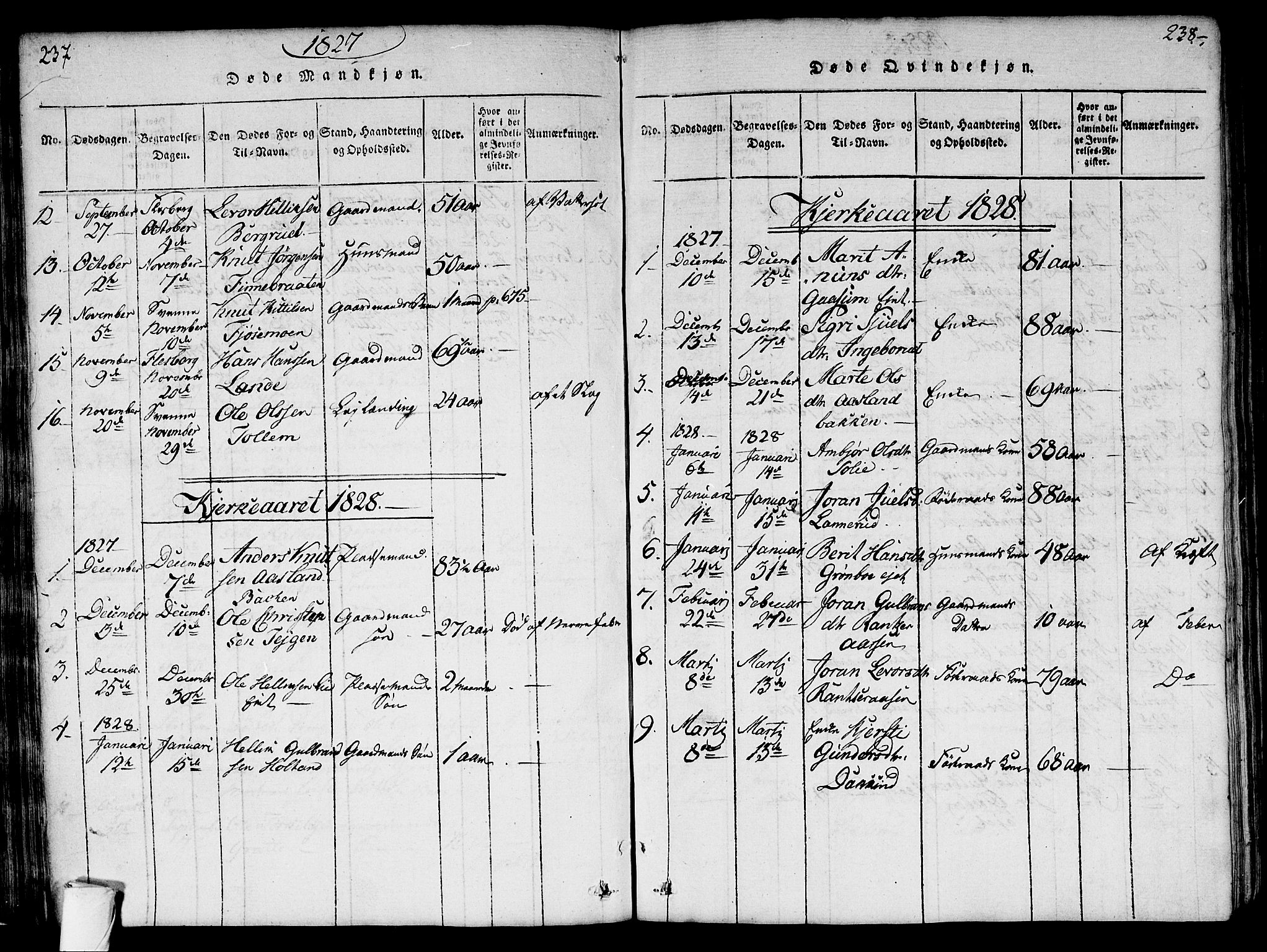 Flesberg kirkebøker, SAKO/A-18/G/Ga/L0001: Parish register (copy) no. I 1, 1816-1834, p. 237-238