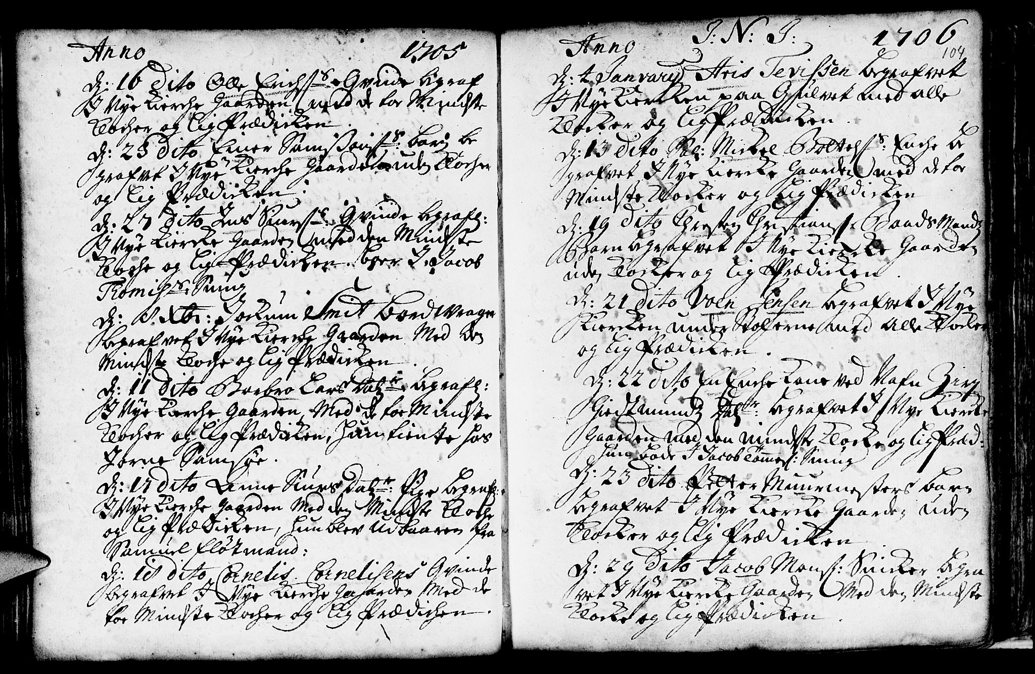 Nykirken Sokneprestembete, AV/SAB-A-77101/H/Haa/L0009: Parish register (official) no. A 9, 1689-1759, p. 104