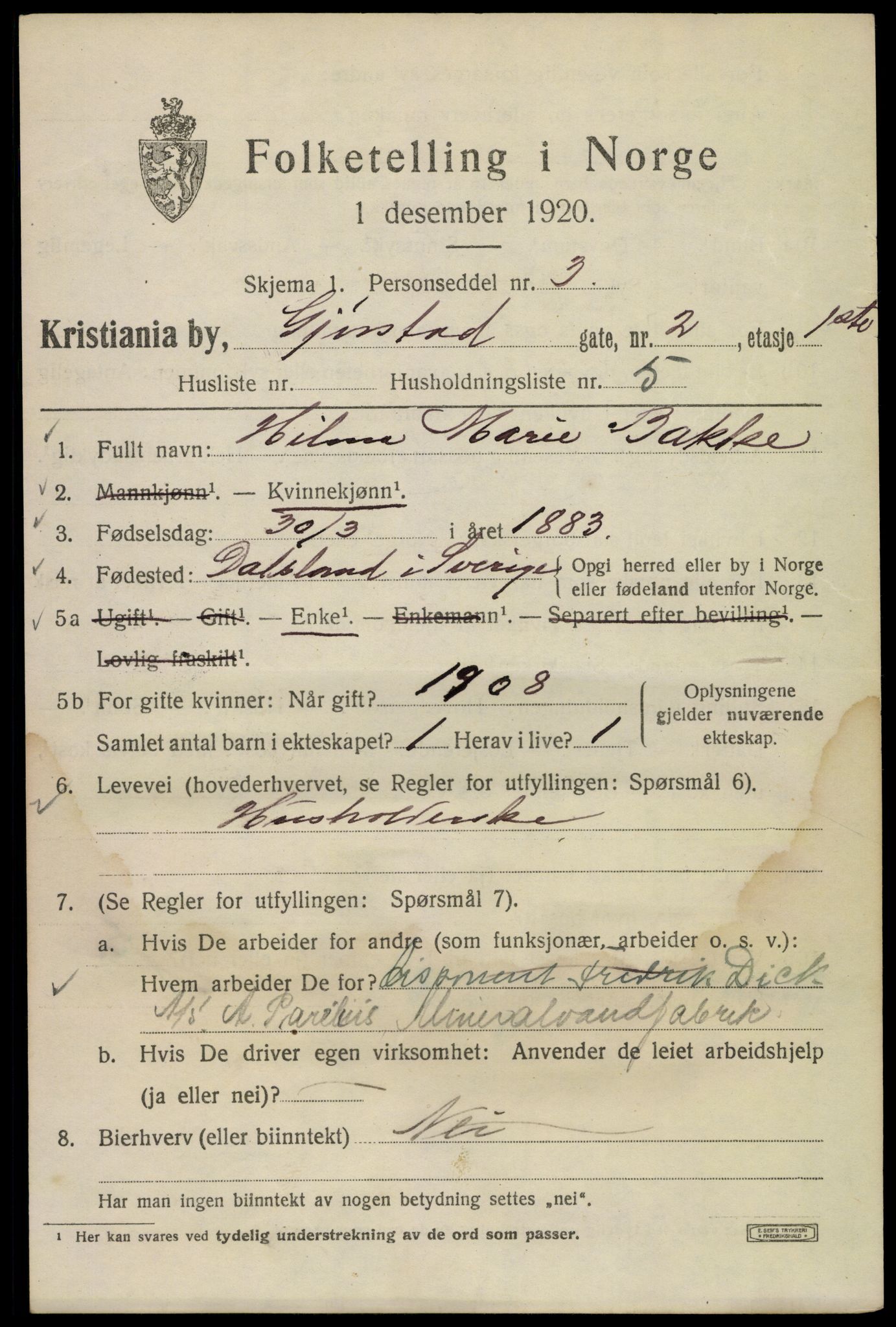 SAO, 1920 census for Kristiania, 1920, p. 250177