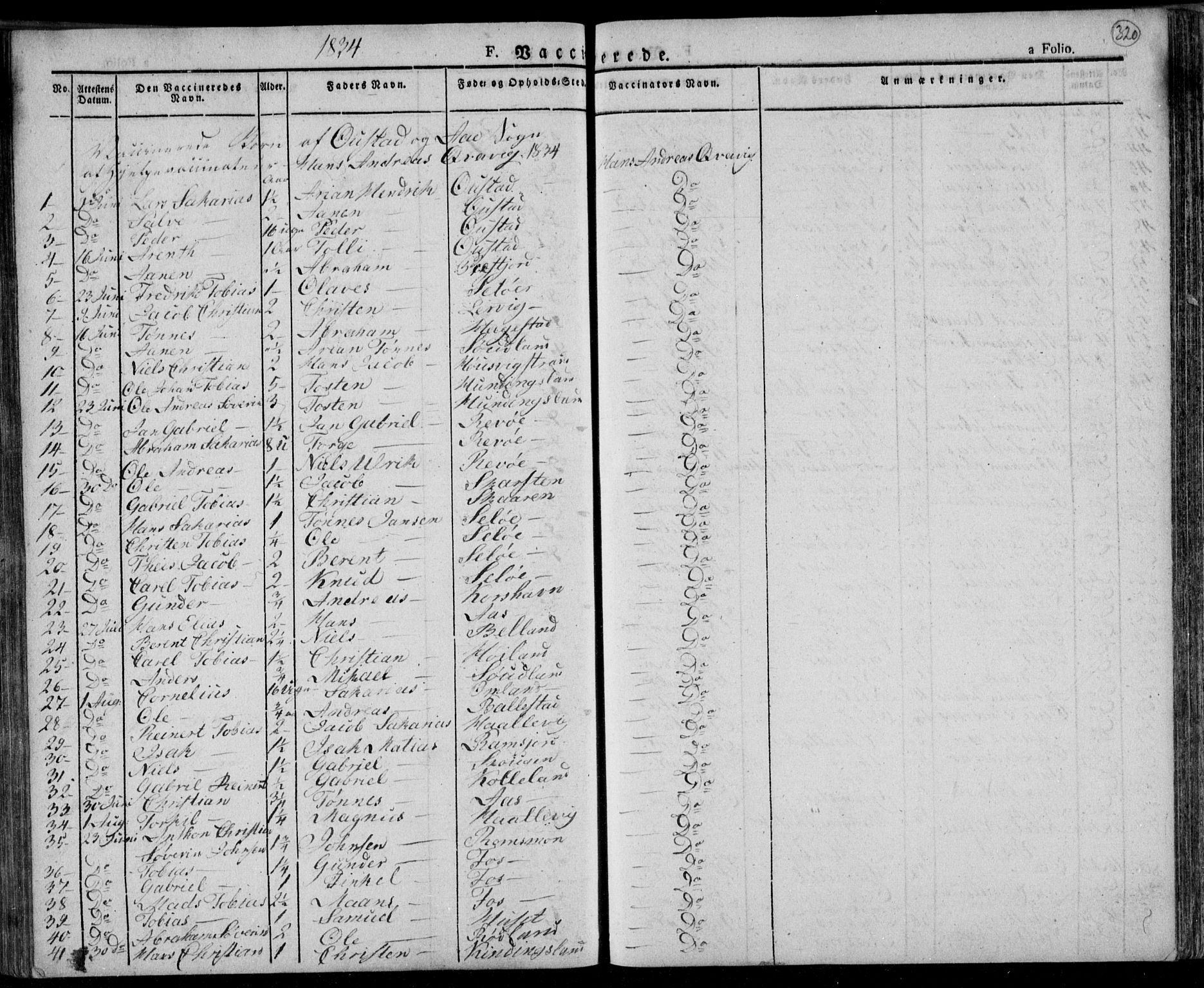 Lyngdal sokneprestkontor, AV/SAK-1111-0029/F/Fa/Fac/L0007: Parish register (official) no. A 7, 1825-1838, p. 320