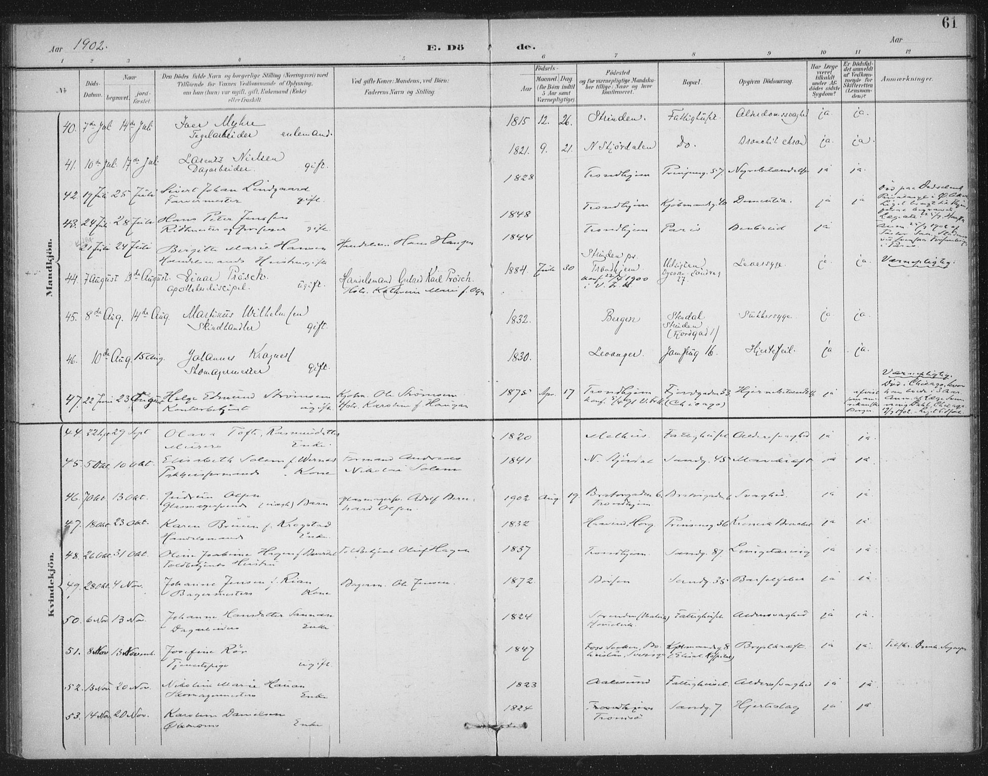 Ministerialprotokoller, klokkerbøker og fødselsregistre - Sør-Trøndelag, AV/SAT-A-1456/602/L0123: Parish register (official) no. 602A21, 1895-1910, p. 61