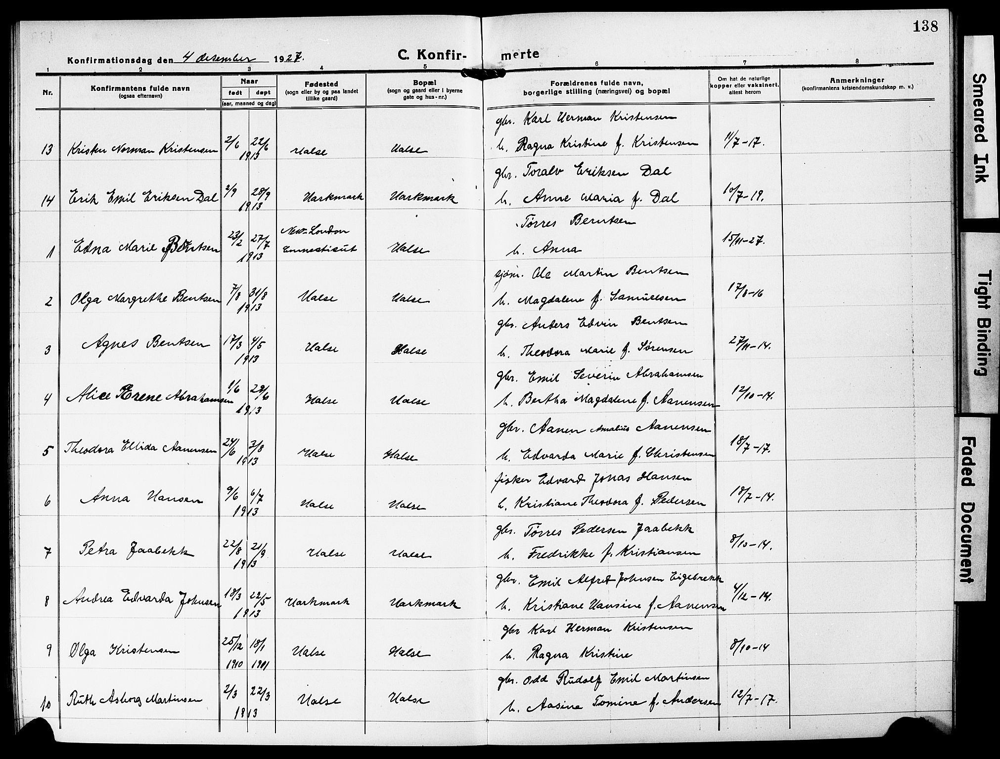 Mandal sokneprestkontor, SAK/1111-0030/F/Fb/Fba/L0013: Parish register (copy) no. B 7, 1918-1931, p. 138