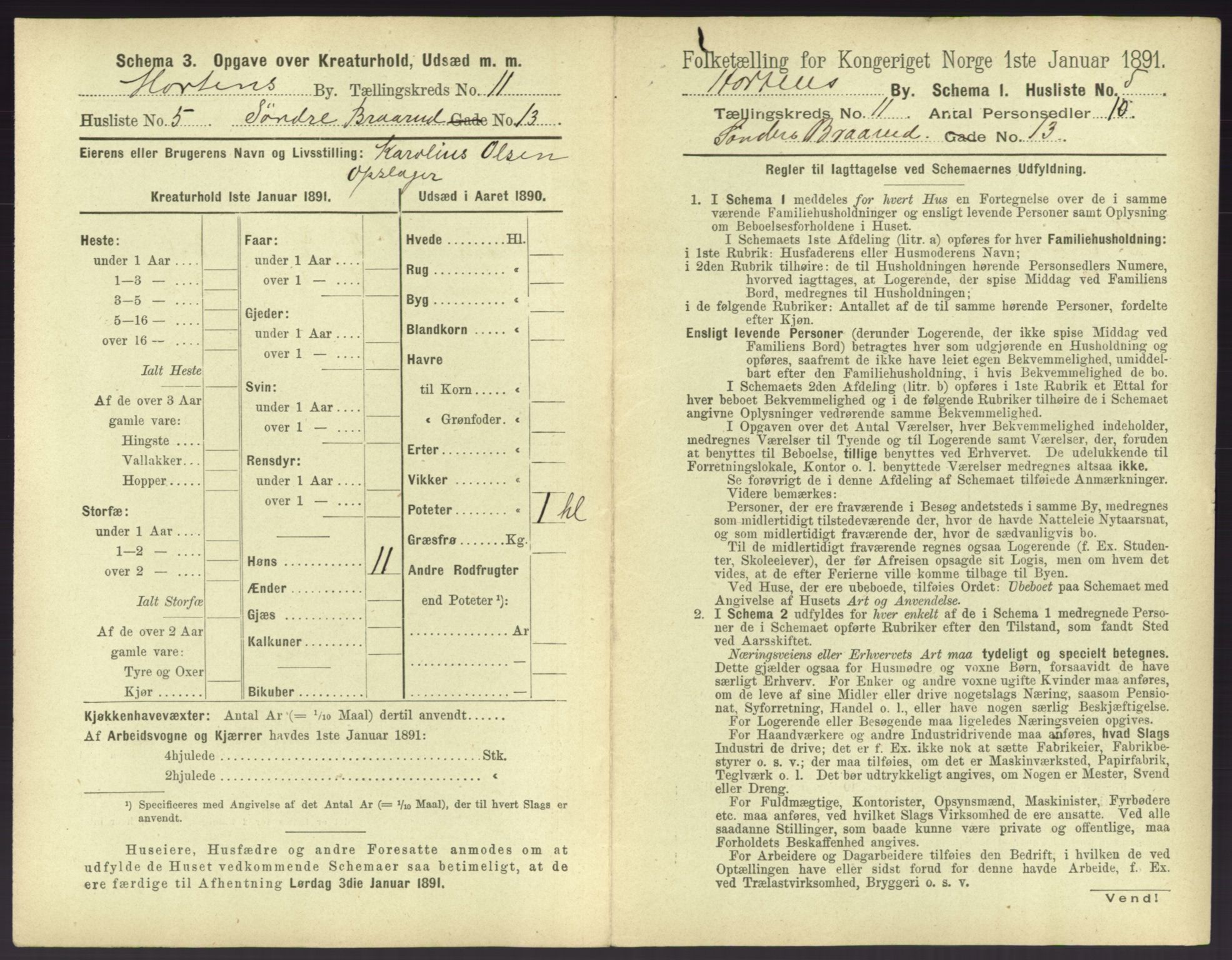 RA, 1891 census for 0703 Horten, 1891, p. 1169