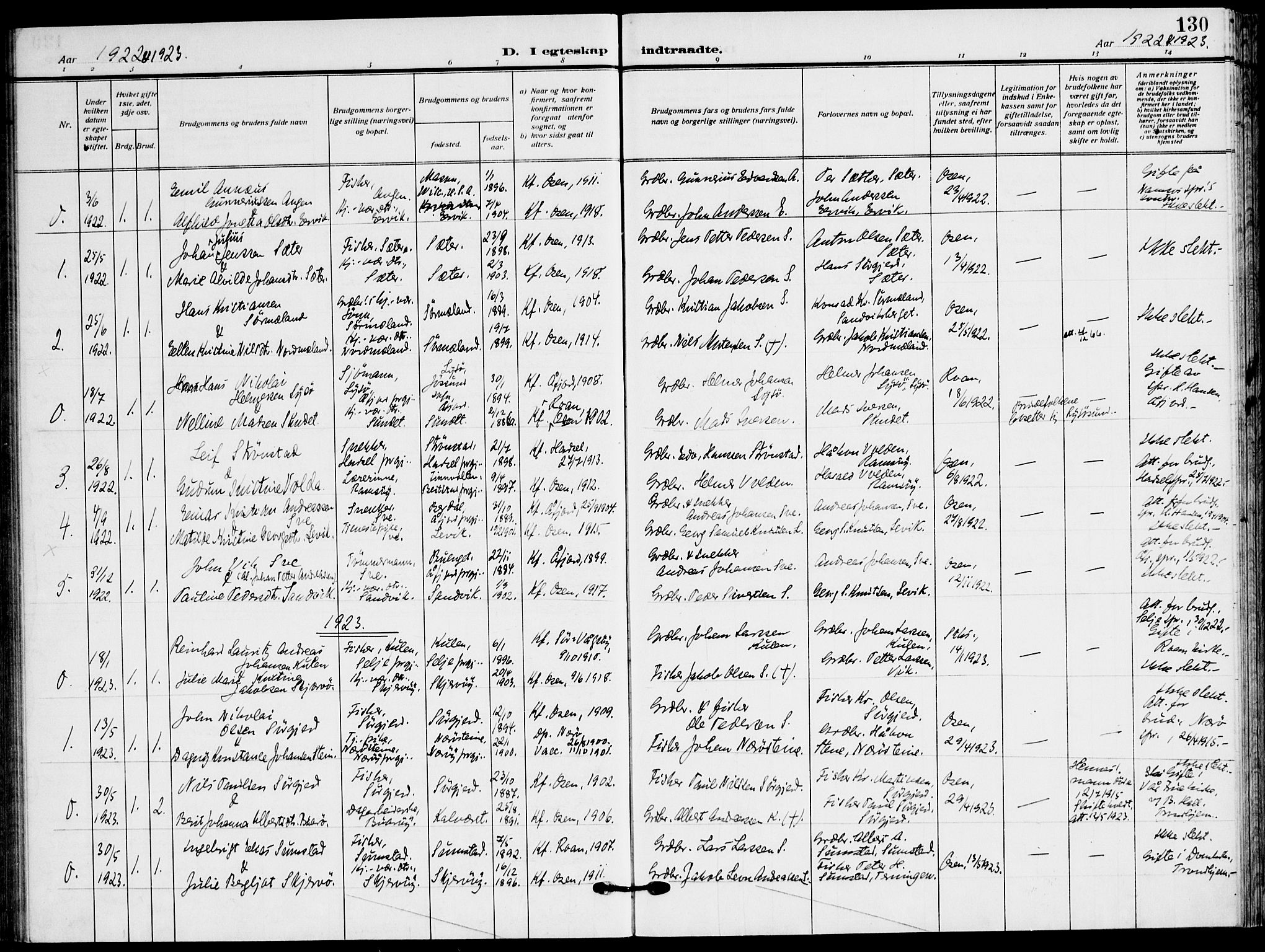 Ministerialprotokoller, klokkerbøker og fødselsregistre - Sør-Trøndelag, SAT/A-1456/658/L0724: Parish register (official) no. 658A03, 1912-1924, p. 130