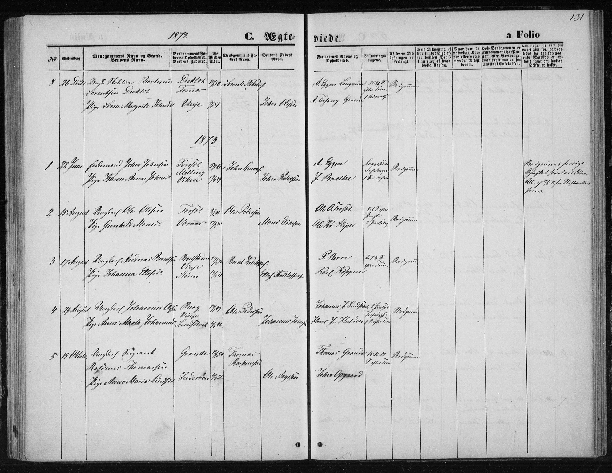 Ministerialprotokoller, klokkerbøker og fødselsregistre - Nord-Trøndelag, SAT/A-1458/733/L0324: Parish register (official) no. 733A03, 1870-1883, p. 131