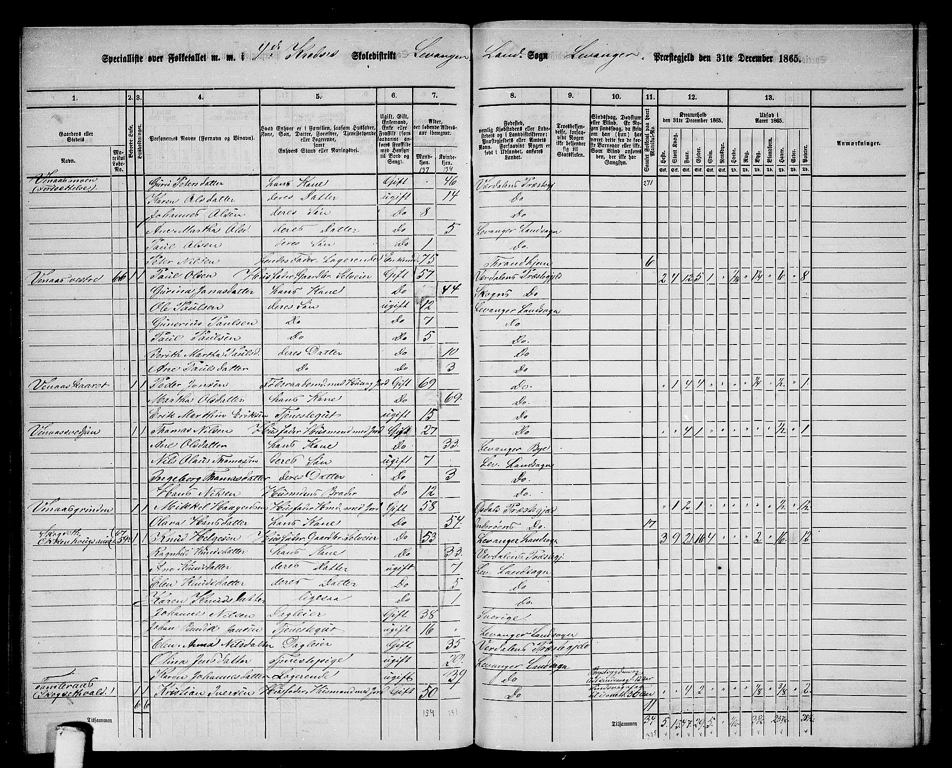 RA, 1865 census for Levanger/Levanger, 1865, p. 90