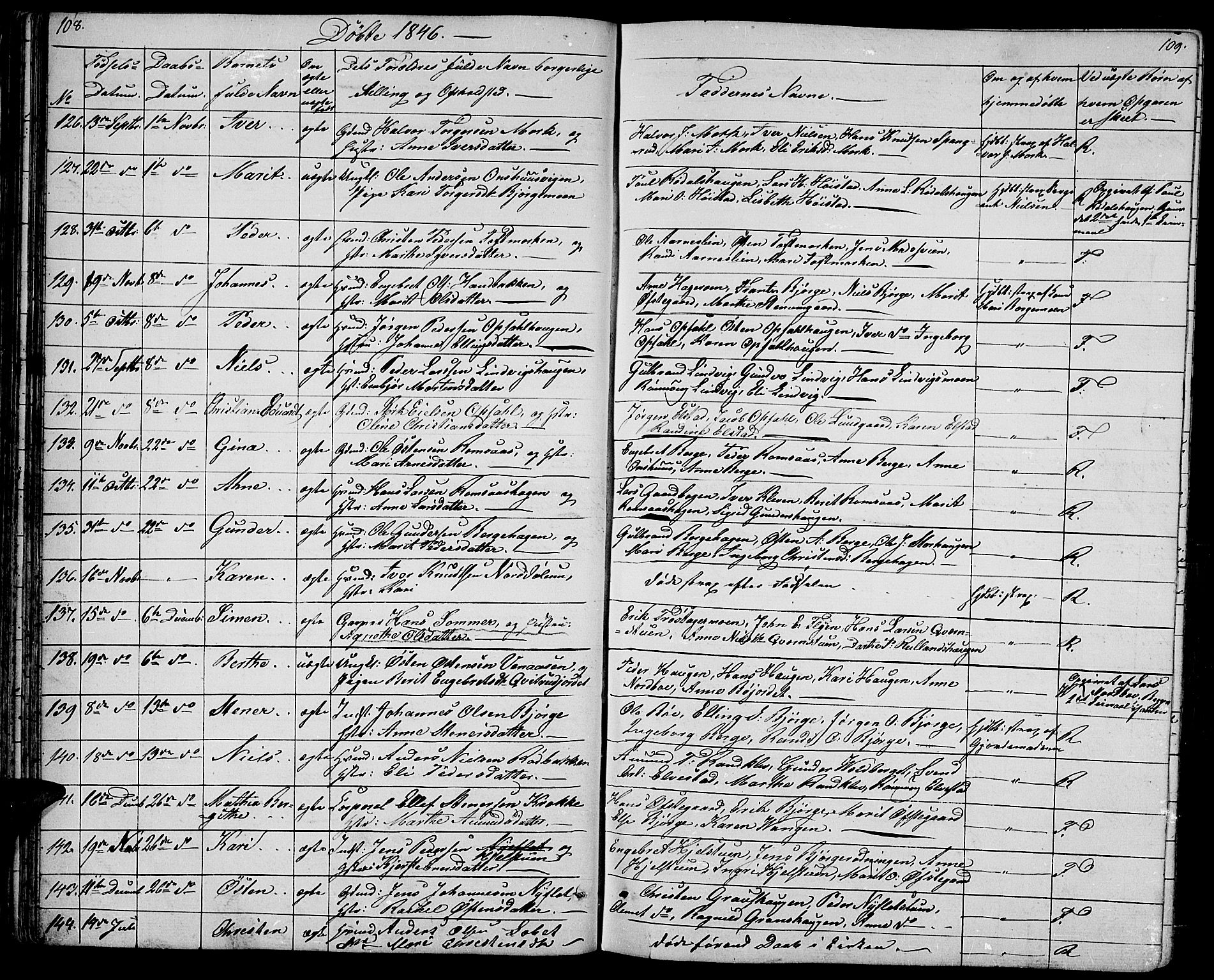 Ringebu prestekontor, SAH/PREST-082/H/Ha/Hab/L0002: Parish register (copy) no. 2, 1839-1853, p. 108-109