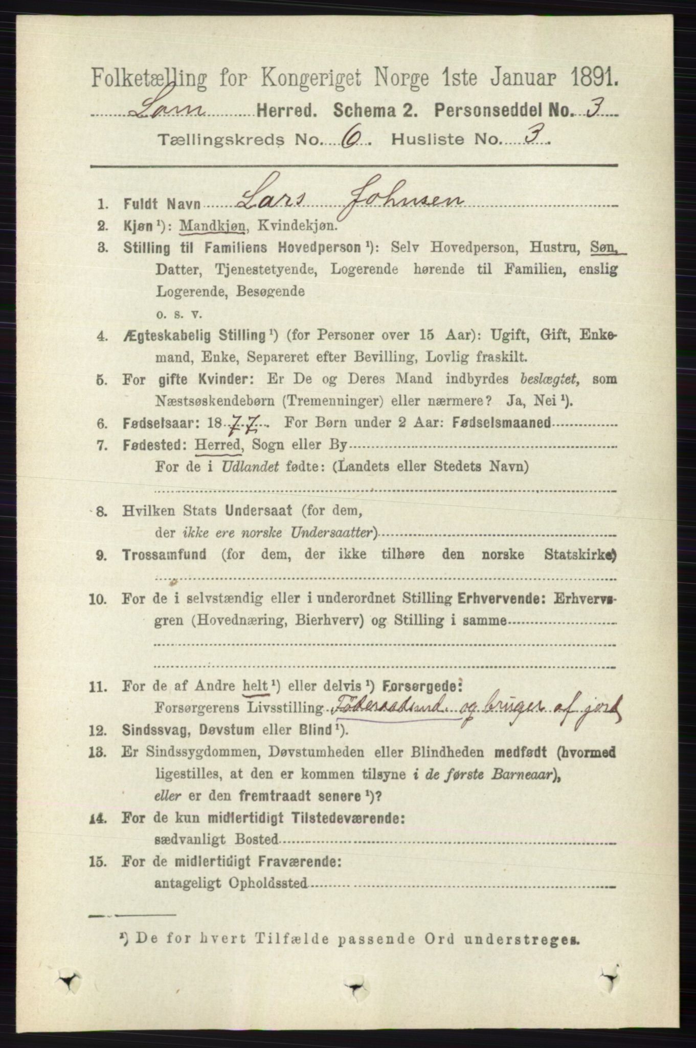 RA, 1891 census for 0514 Lom, 1891, p. 2384