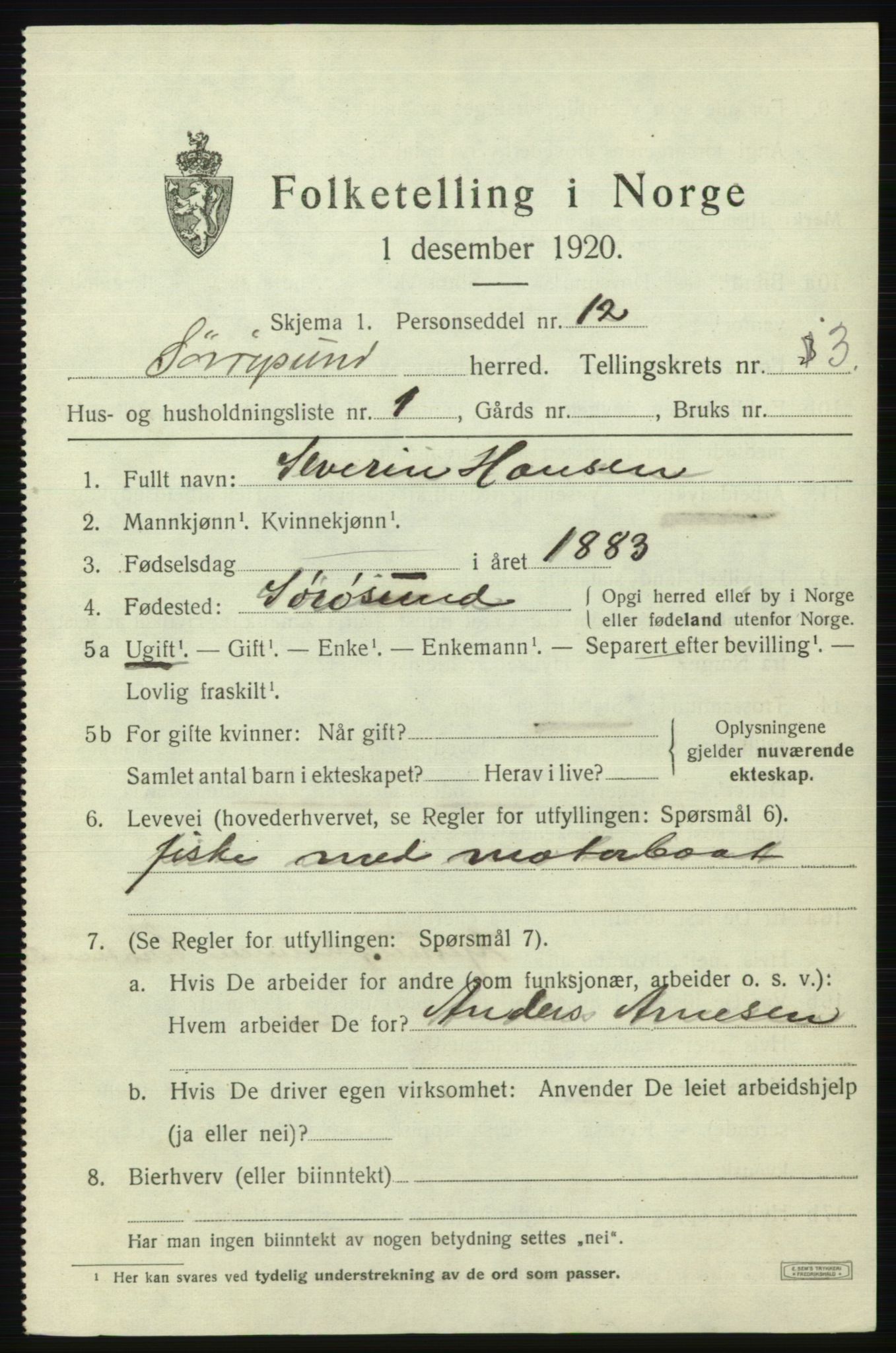 SATØ, 1920 census for Sørøysund rural district, 1920, p. 1122