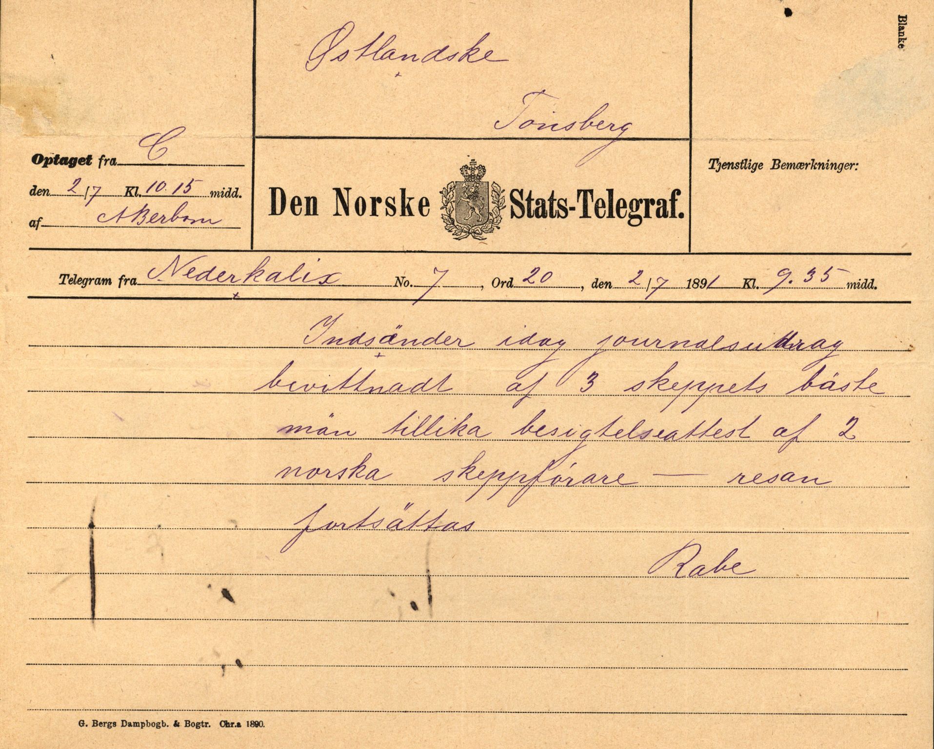 Pa 63 - Østlandske skibsassuranceforening, VEMU/A-1079/G/Ga/L0027/0002: Havaridokumenter / Jarlen, Jarl, St. Petersburg, Sir John Lawrence, Sirius, 1891, p. 88