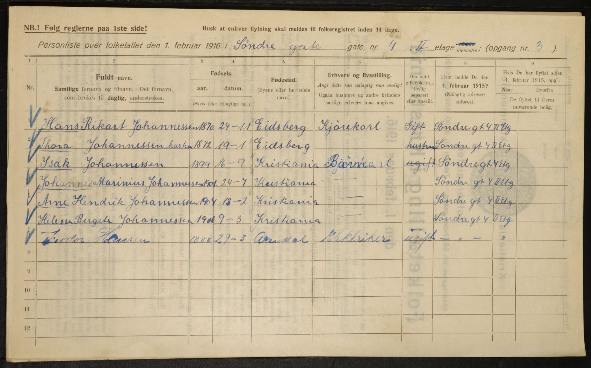 OBA, Municipal Census 1916 for Kristiania, 1916, p. 109305