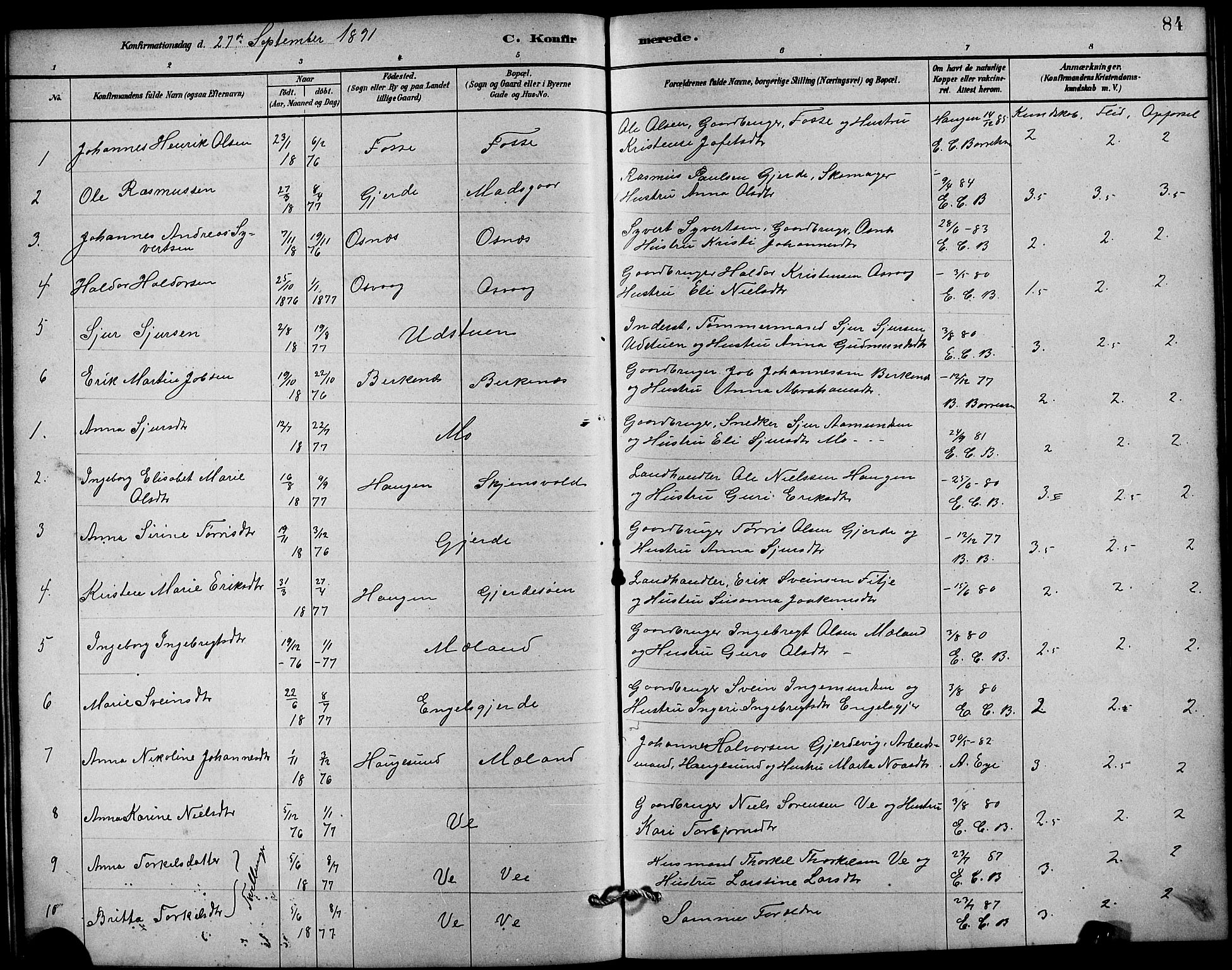 Etne sokneprestembete, SAB/A-75001/H/Hab: Parish register (copy) no. B 4, 1879-1897, p. 84