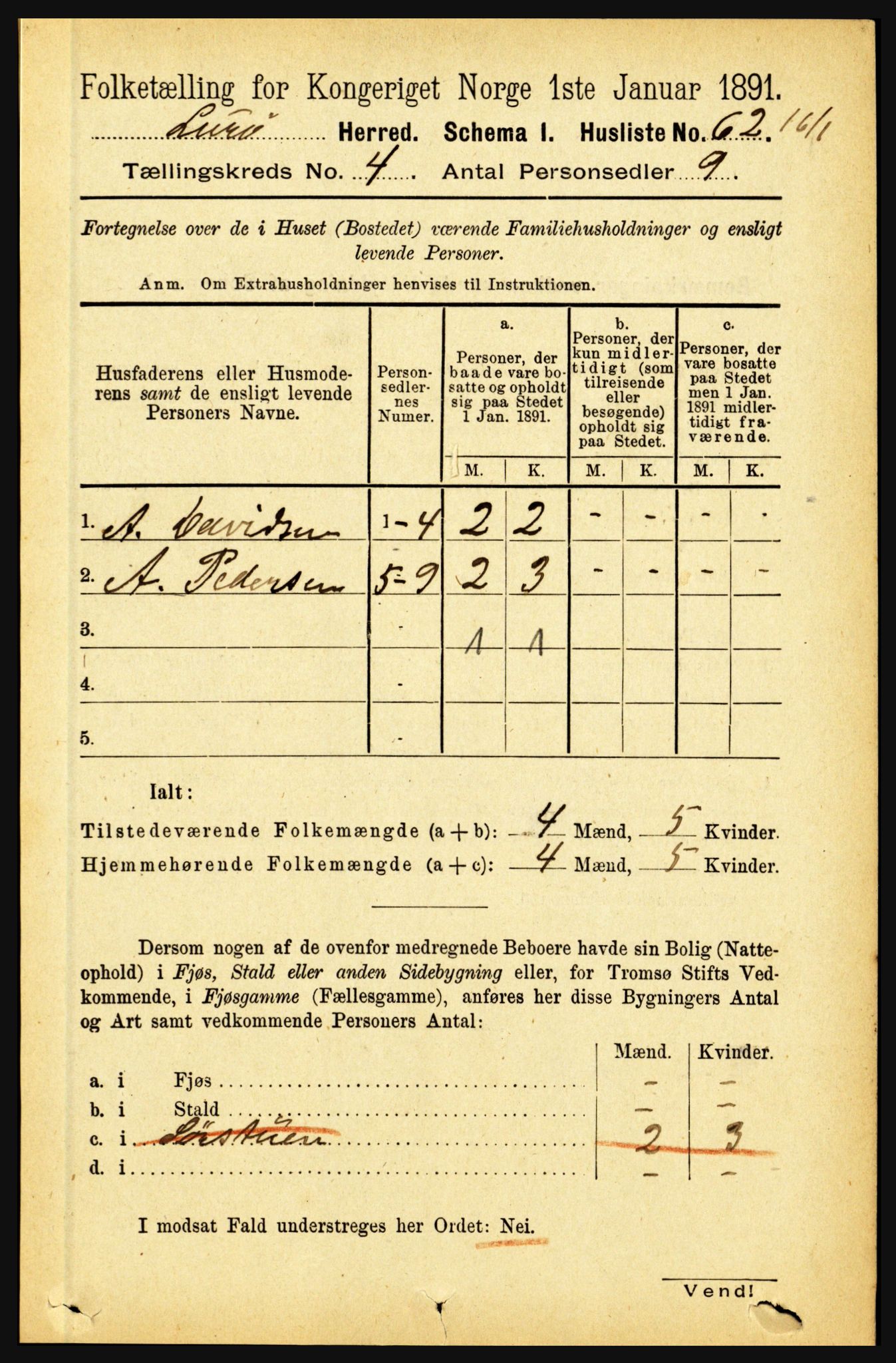 RA, 1891 census for 1834 Lurøy, 1891, p. 1999