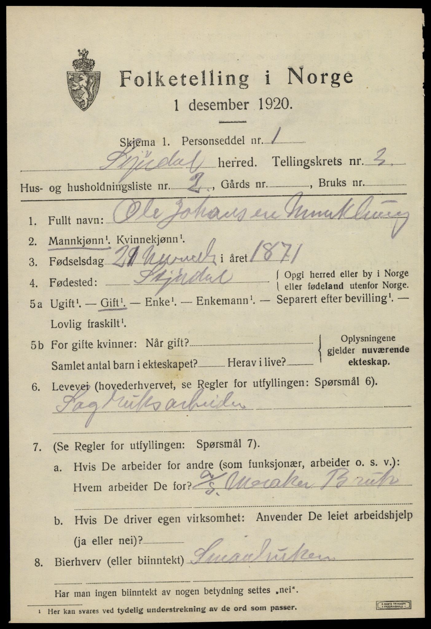 SAT, 1920 census for Stjørdal, 1920, p. 2542