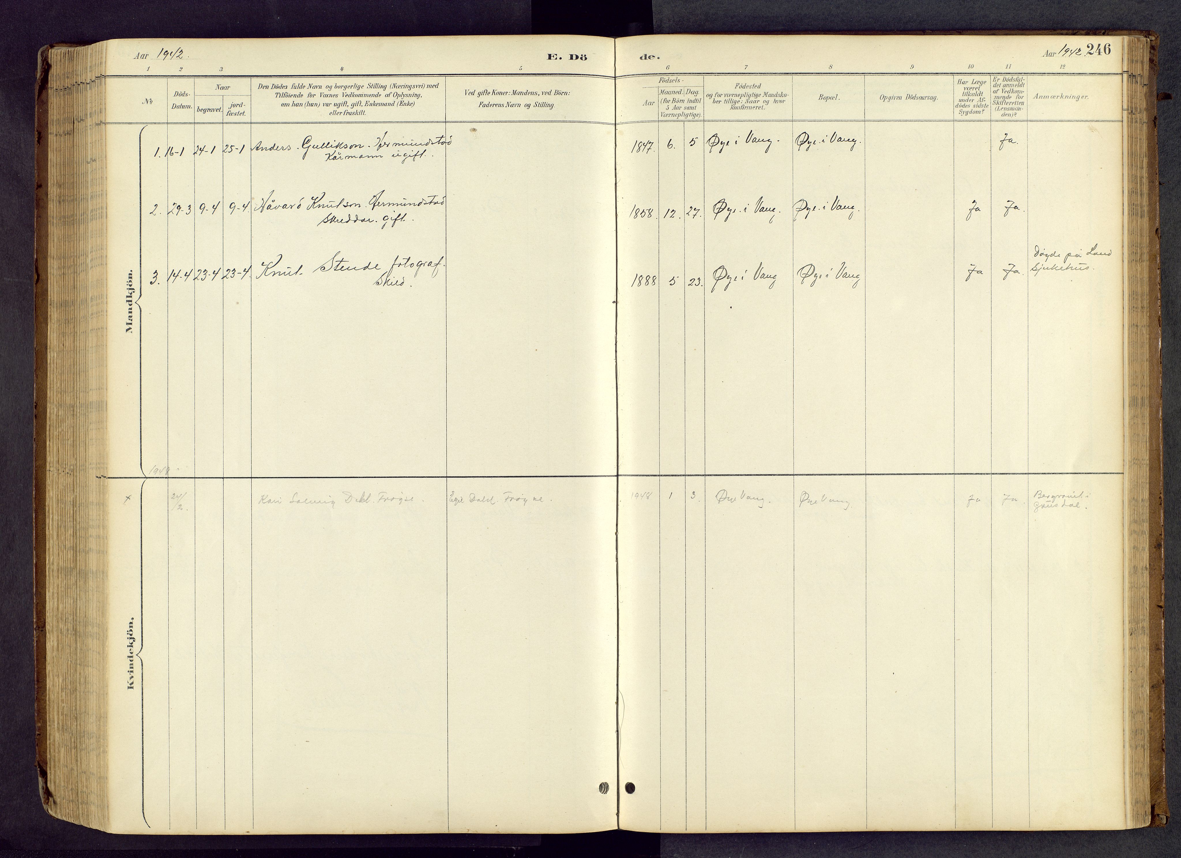 Vang prestekontor, Valdres, SAH/PREST-140/H/Hb/L0005: Parish register (copy) no. 5, 1889-1945, p. 246