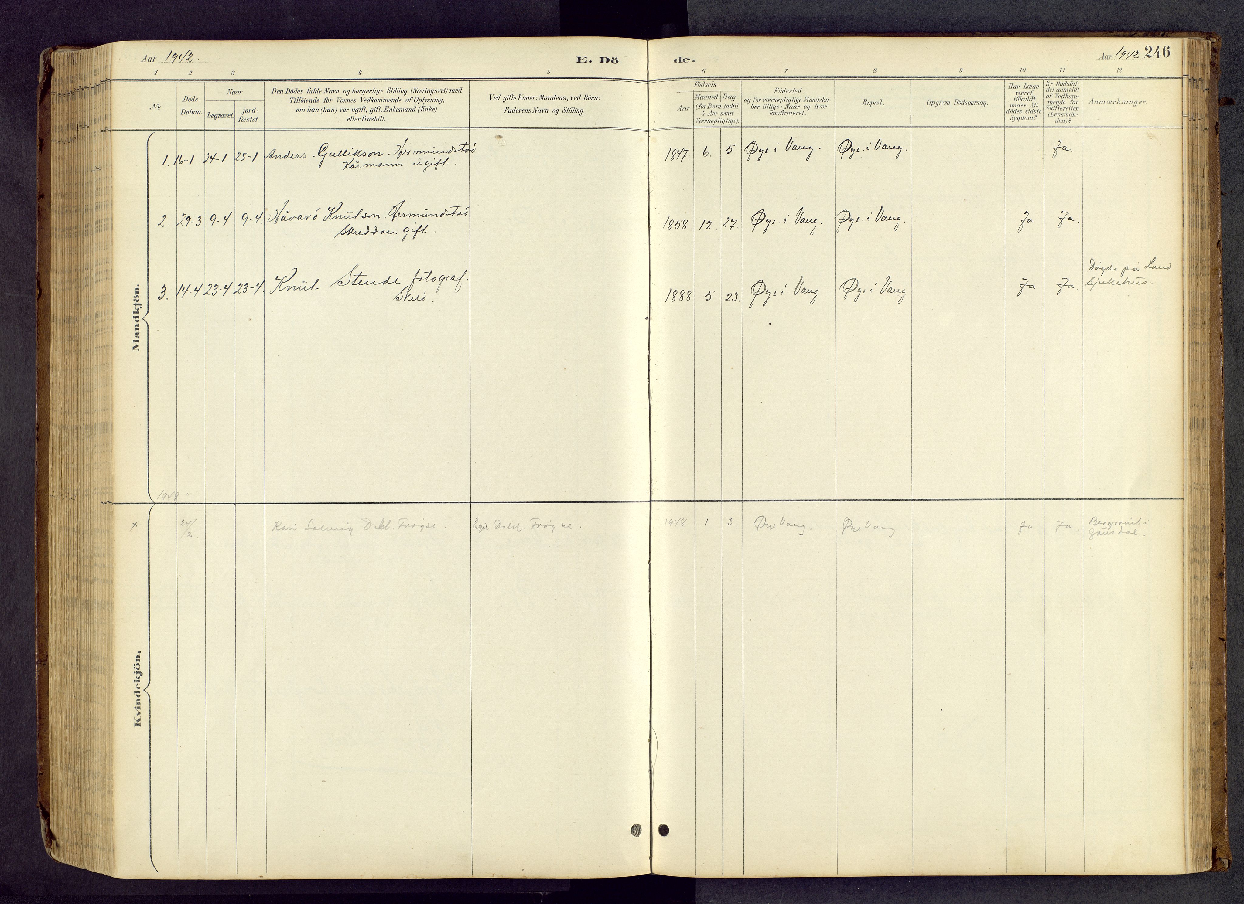 Vang prestekontor, Valdres, AV/SAH-PREST-140/H/Hb/L0005: Parish register (copy) no. 5, 1889-1945, p. 246