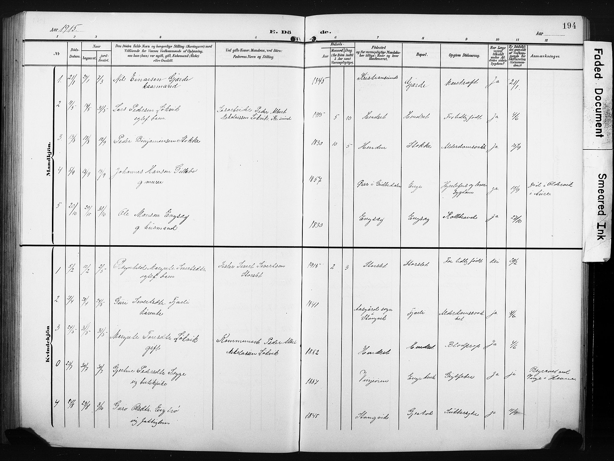 Ministerialprotokoller, klokkerbøker og fødselsregistre - Møre og Romsdal, AV/SAT-A-1454/580/L0927: Parish register (copy) no. 580C02, 1904-1932, p. 194