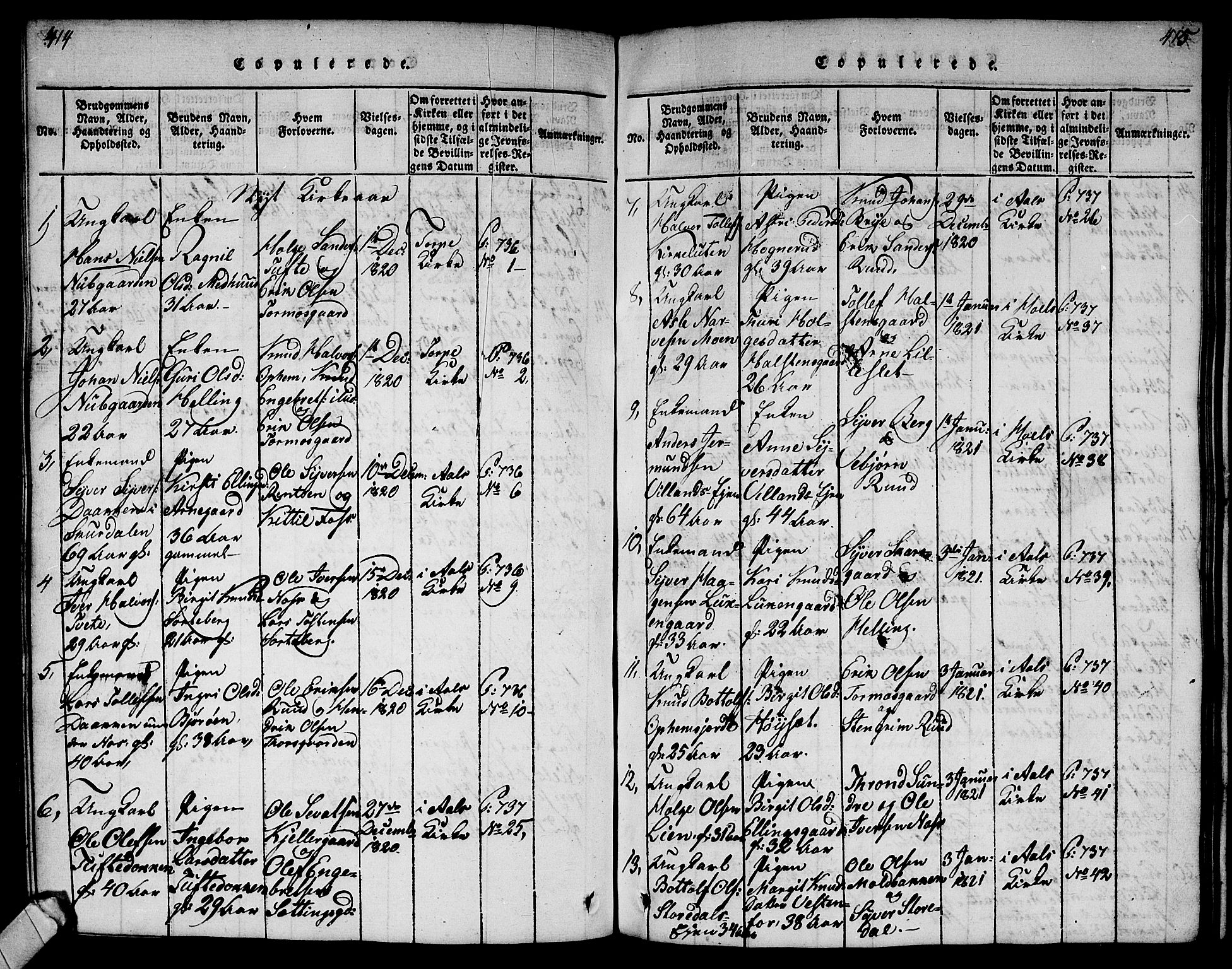 Ål kirkebøker, AV/SAKO-A-249/G/Ga/L0001: Parish register (copy) no. 1, 1815-1829, p. 414-415