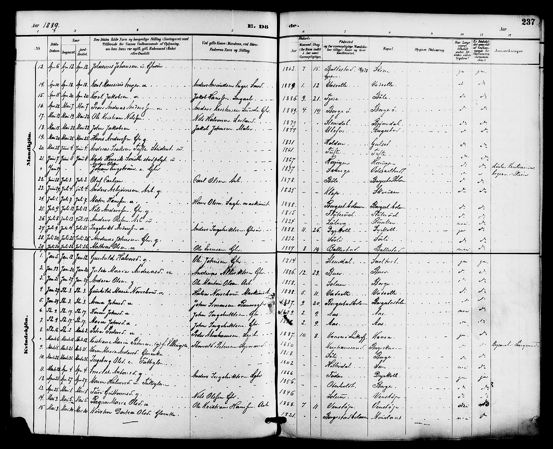 Gjerpen kirkebøker, SAKO/A-265/F/Fa/L0010: Parish register (official) no. I 10, 1886-1895, p. 237