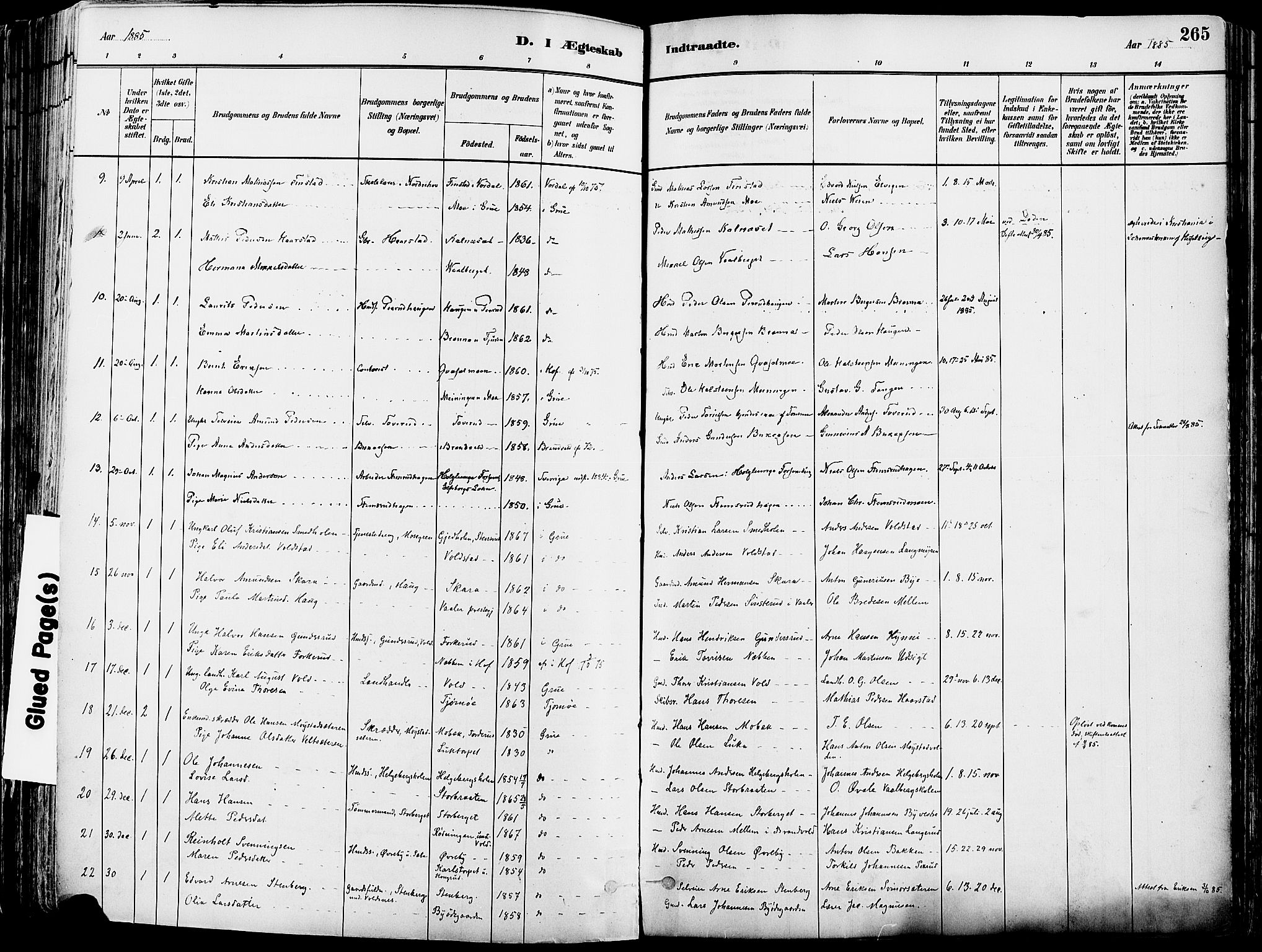 Grue prestekontor, AV/SAH-PREST-036/H/Ha/Haa/L0012: Parish register (official) no. 12, 1881-1897, p. 265