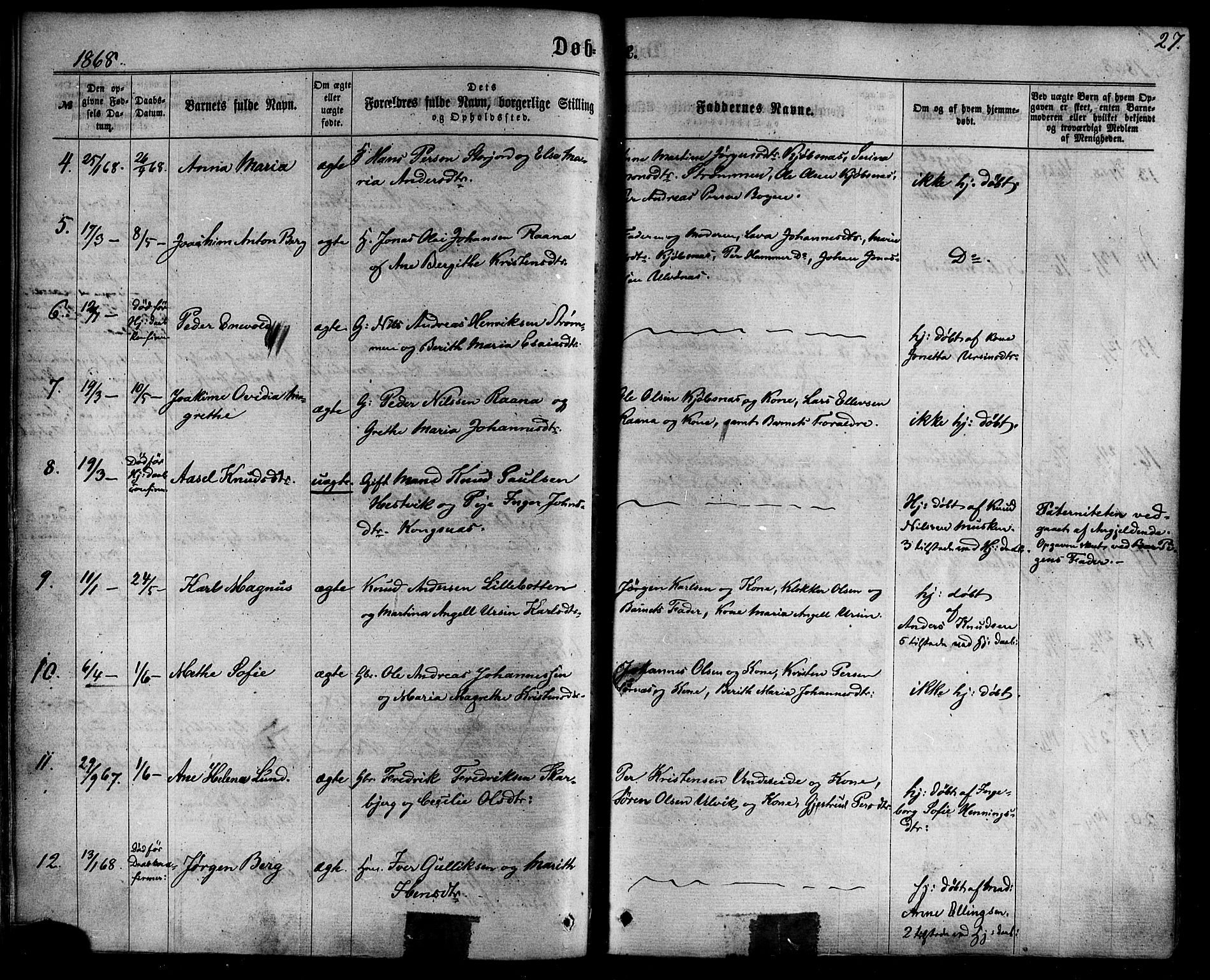 Ministerialprotokoller, klokkerbøker og fødselsregistre - Nordland, AV/SAT-A-1459/861/L0867: Parish register (official) no. 861A02, 1864-1878, p. 27