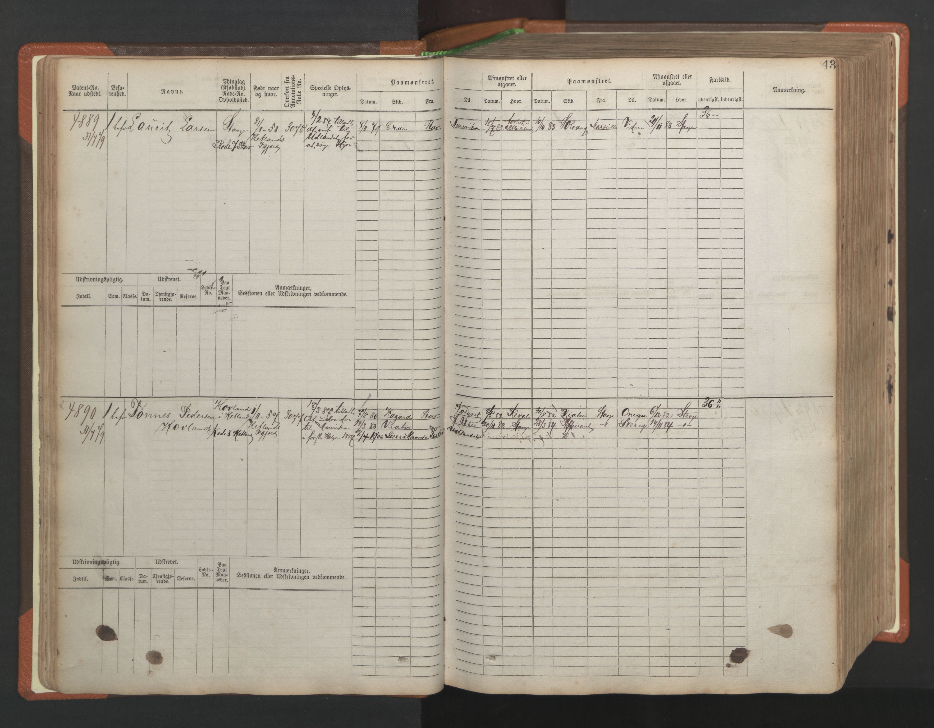 Stavanger sjømannskontor, AV/SAST-A-102006/F/Fb/Fbb/L0009: Sjøfartshovedrulle, patentnr. 4805-6006, 1879-1887, p. 47