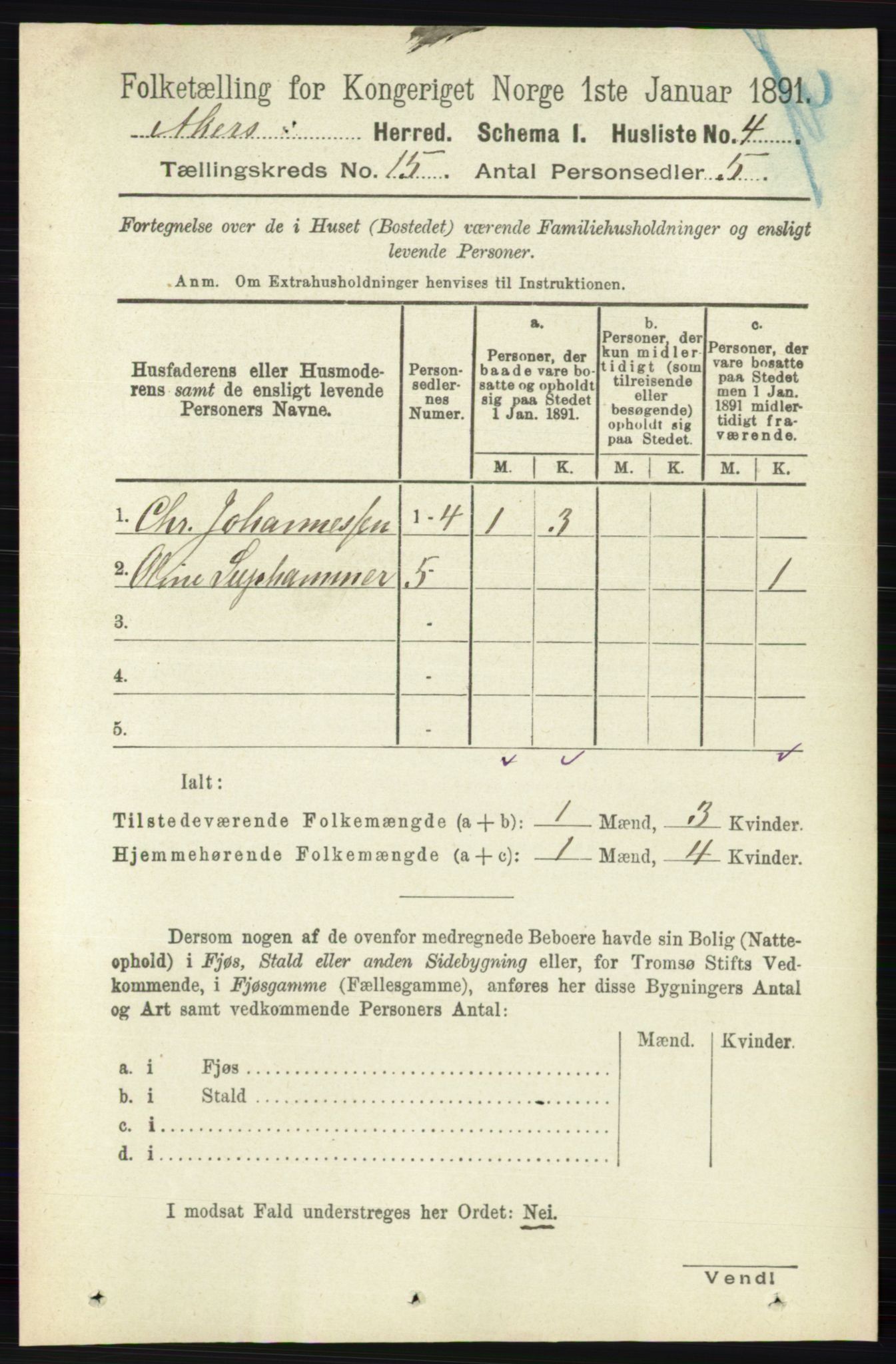 RA, 1891 census for 0218 Aker, 1891, p. 13255