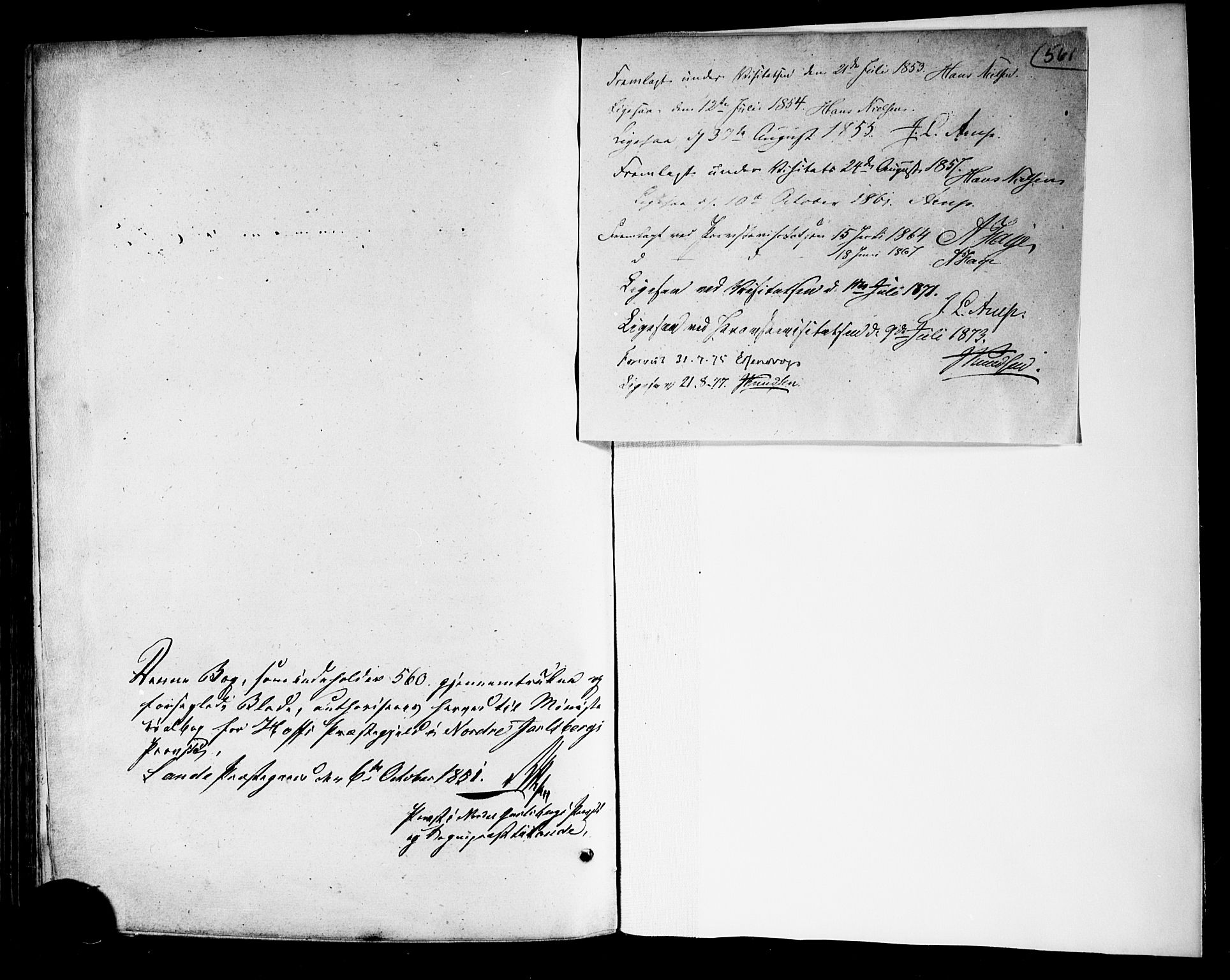 Hof kirkebøker, AV/SAKO-A-64/F/Fa/L0006: Parish register (official) no. I 6, 1851-1877, p. 561