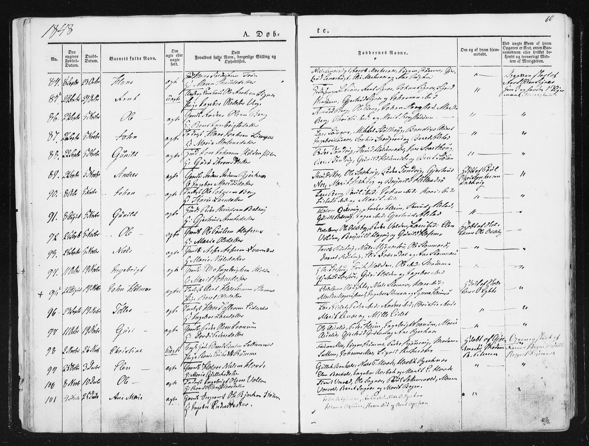 Ministerialprotokoller, klokkerbøker og fødselsregistre - Sør-Trøndelag, SAT/A-1456/630/L0493: Parish register (official) no. 630A06, 1841-1851, p. 60