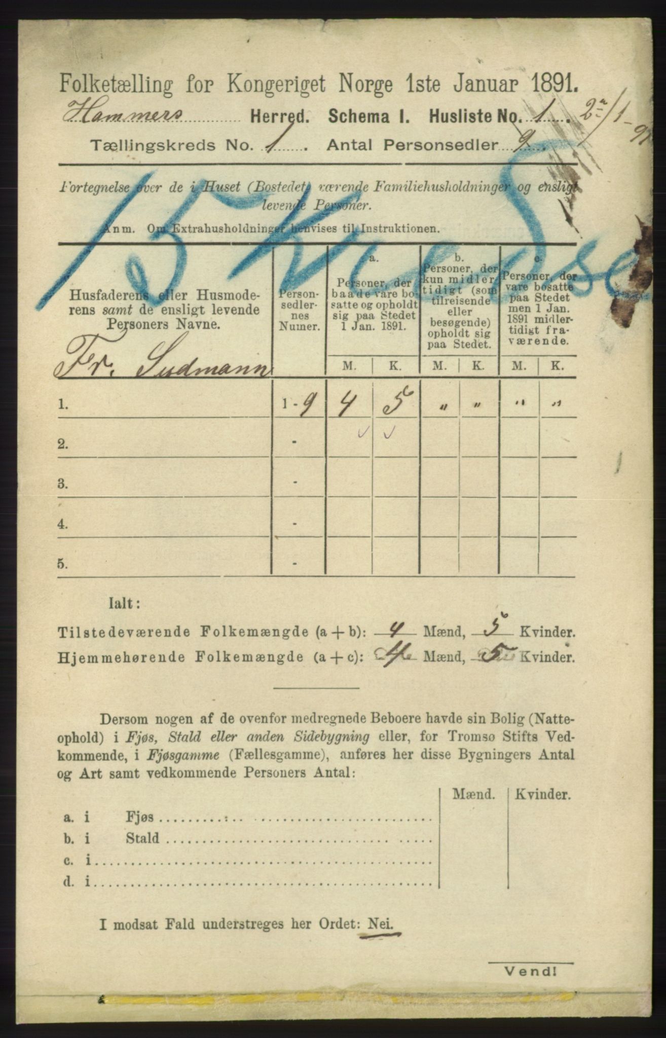 RA, 1891 census for 1254 Hamre, 1891, p. 41