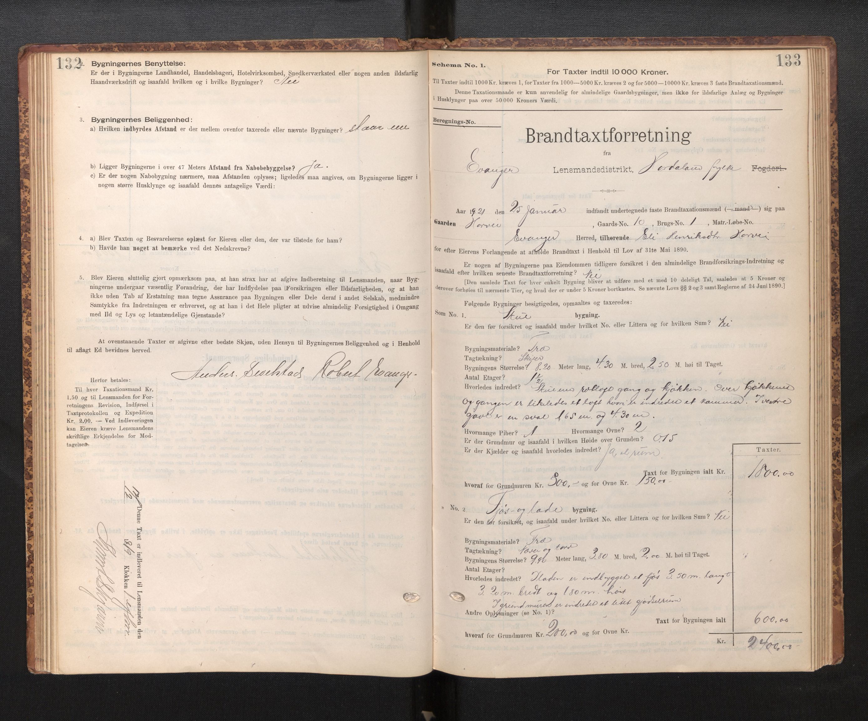 Lensmannen i Evanger, SAB/A-31701/0012/L0005: Branntakstprotokoll, skjematakst, 1895-1935, p. 132-133