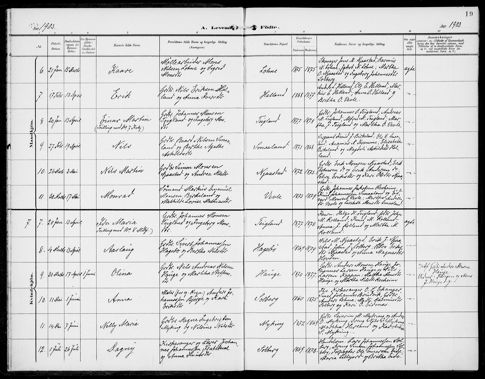 Haus sokneprestembete, AV/SAB-A-75601/H/Haa: Parish register (official) no. C  2, 1900-1915, p. 19