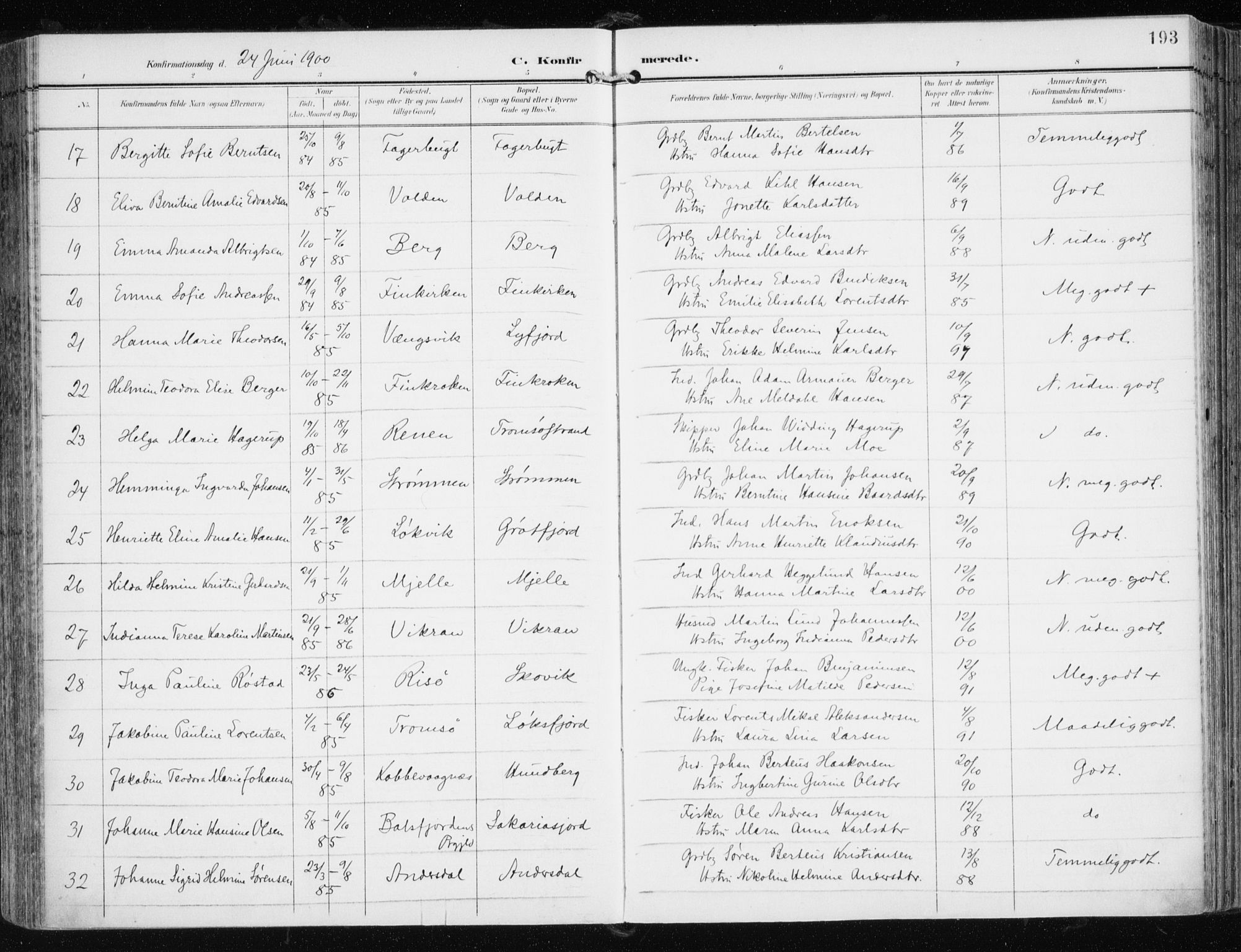 Tromsøysund sokneprestkontor, AV/SATØ-S-1304/G/Ga/L0006kirke: Parish register (official) no. 6, 1897-1906, p. 193