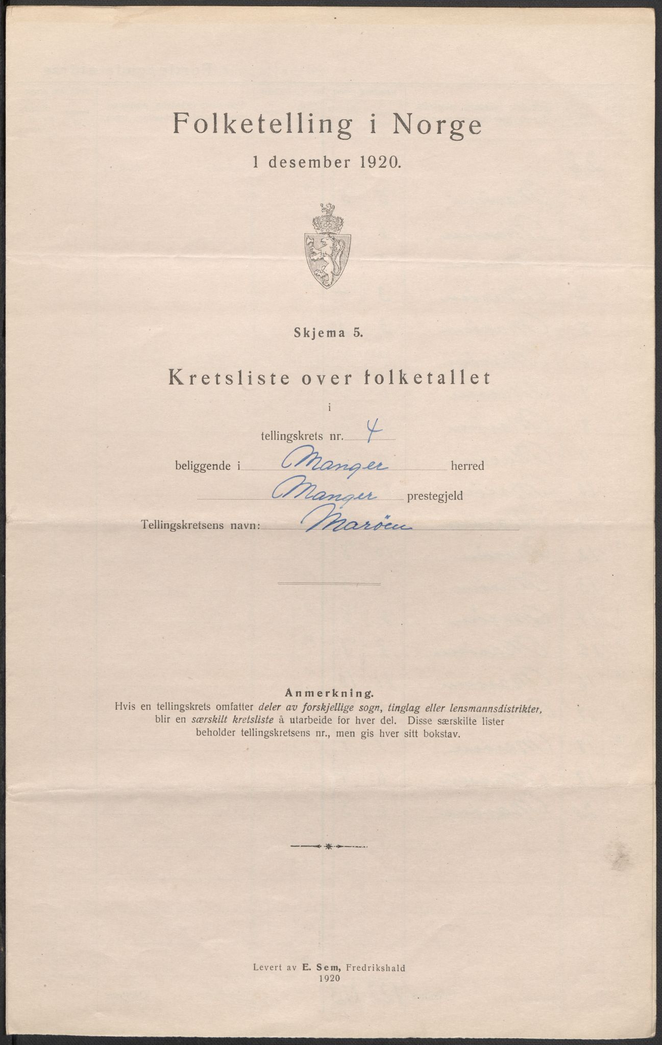 SAB, 1920 census for Manger, 1920, p. 14