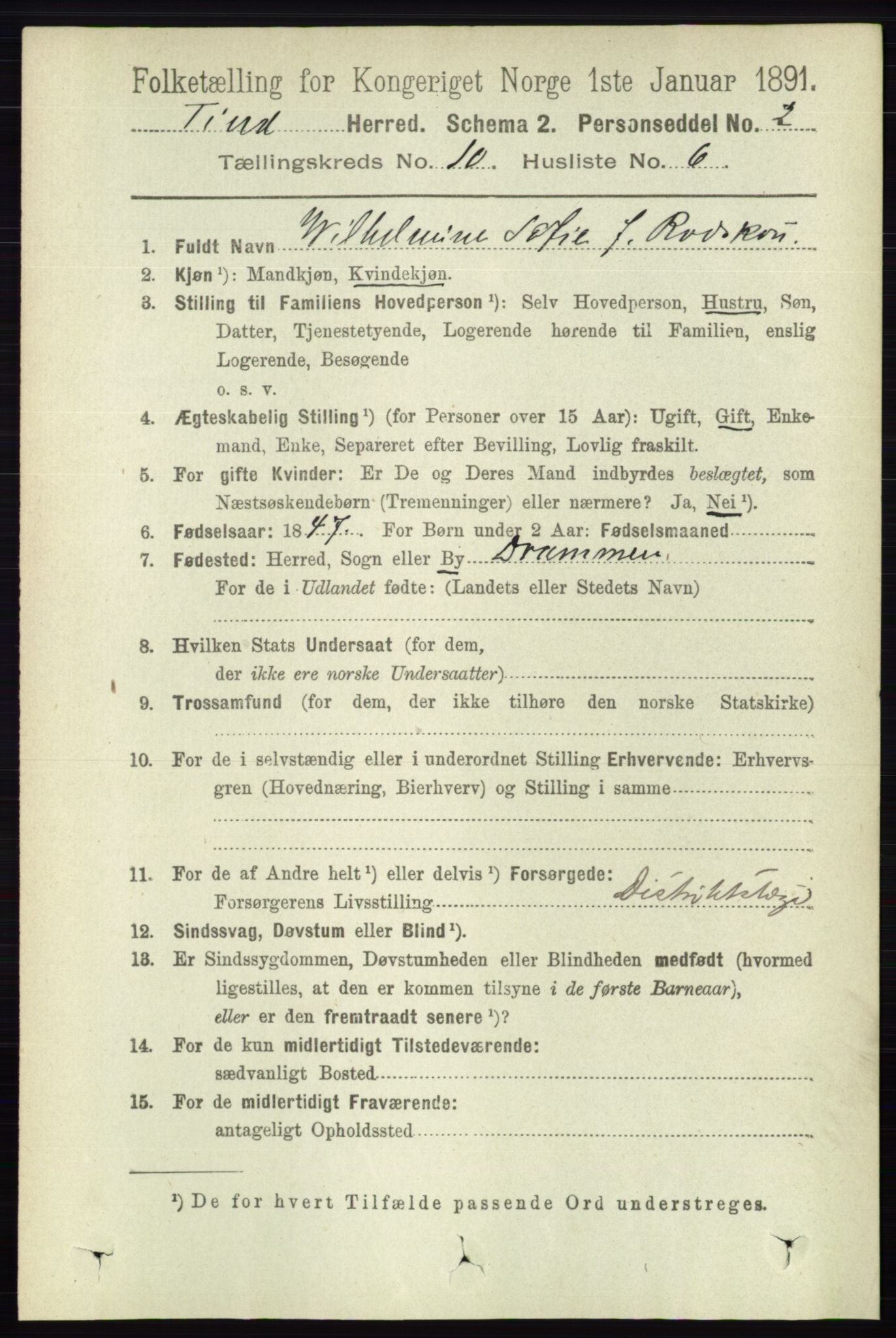 RA, 1891 census for 0826 Tinn, 1891, p. 2002